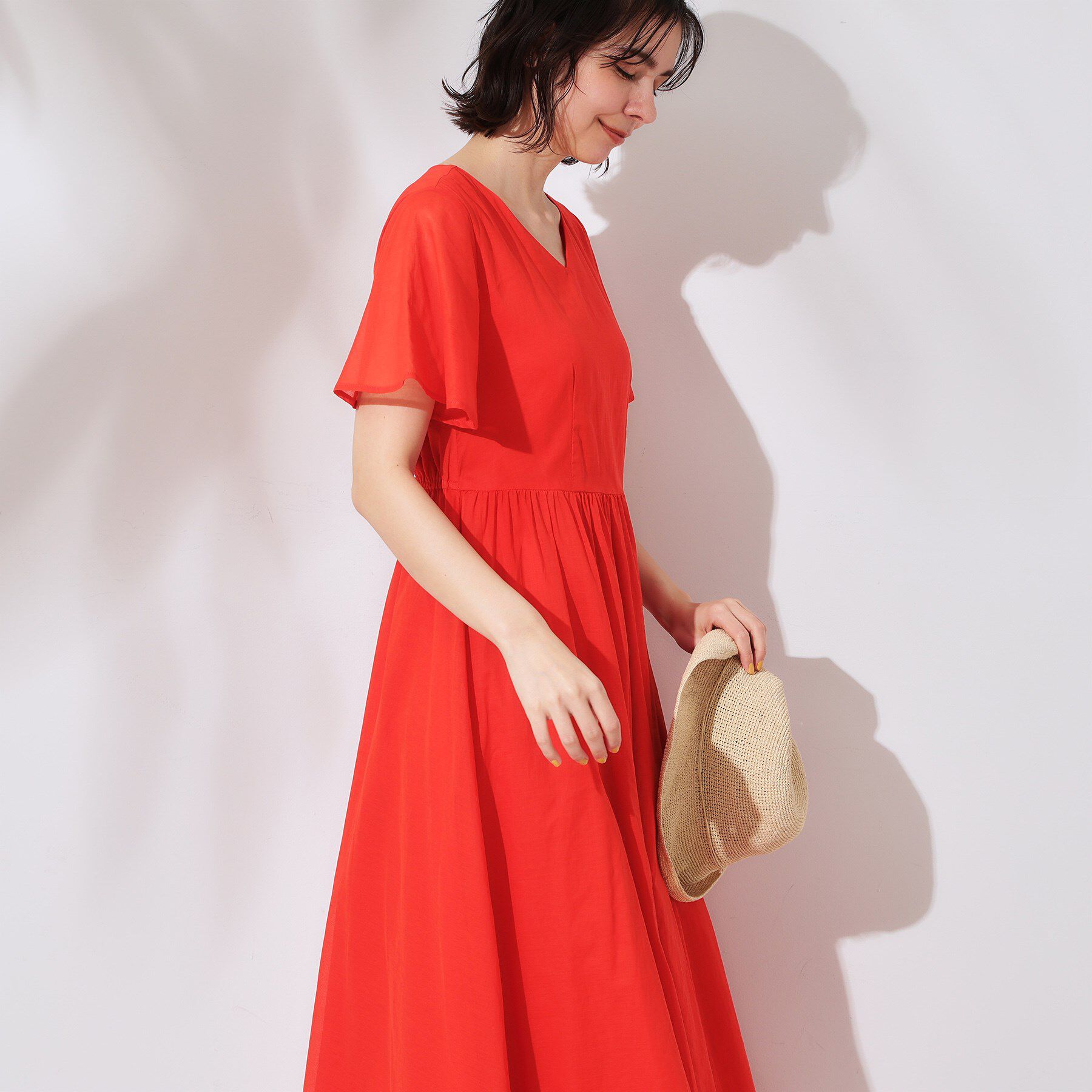 OPAQUE.CLIP「Vネックフィット＆フレアドレス/オーガニックコットン混【洗濯機洗い可】」|ワンピース|