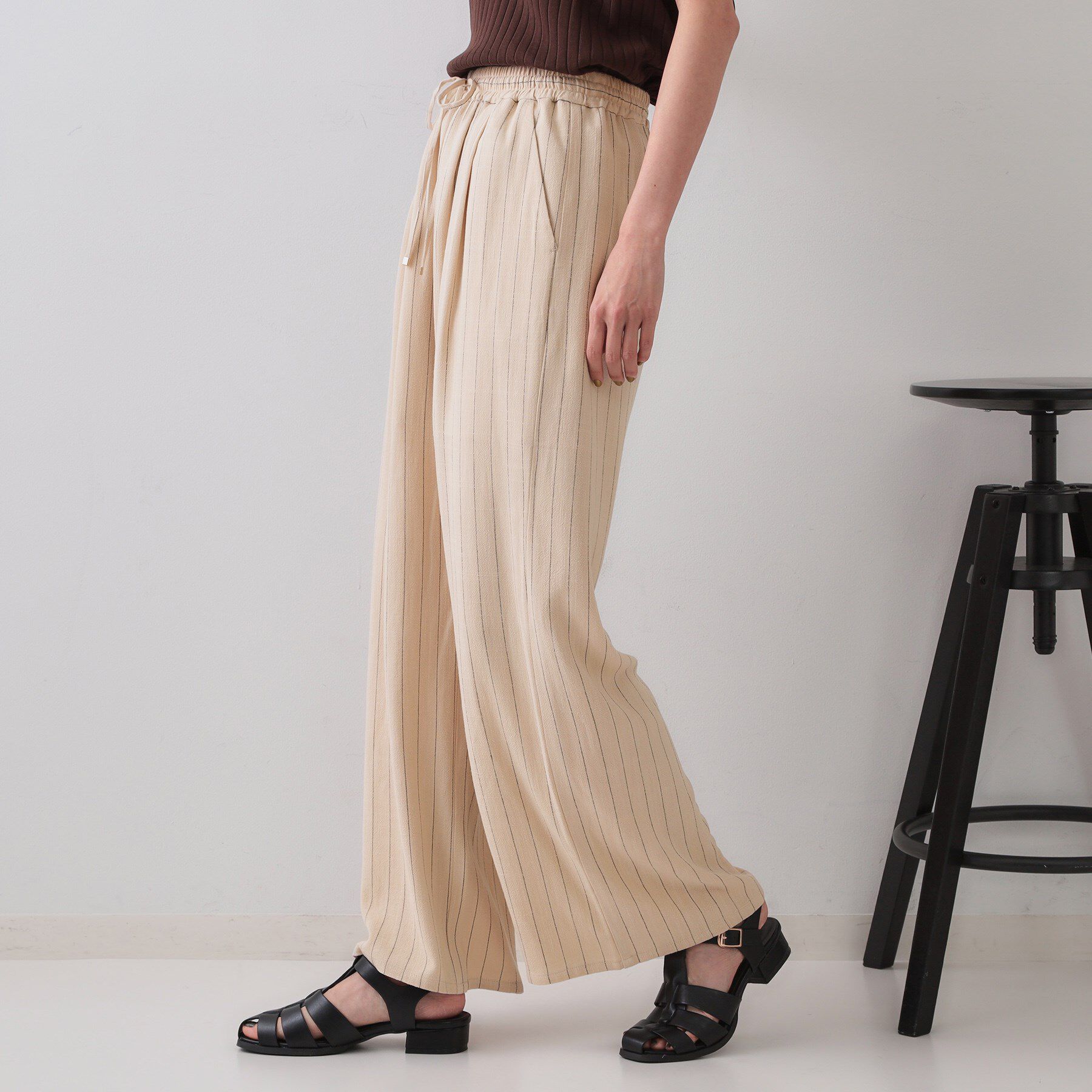 OPAQUE.CLIP「麻混ストライプイージーワイドパンツ【洗濯機洗い可】」|その他|