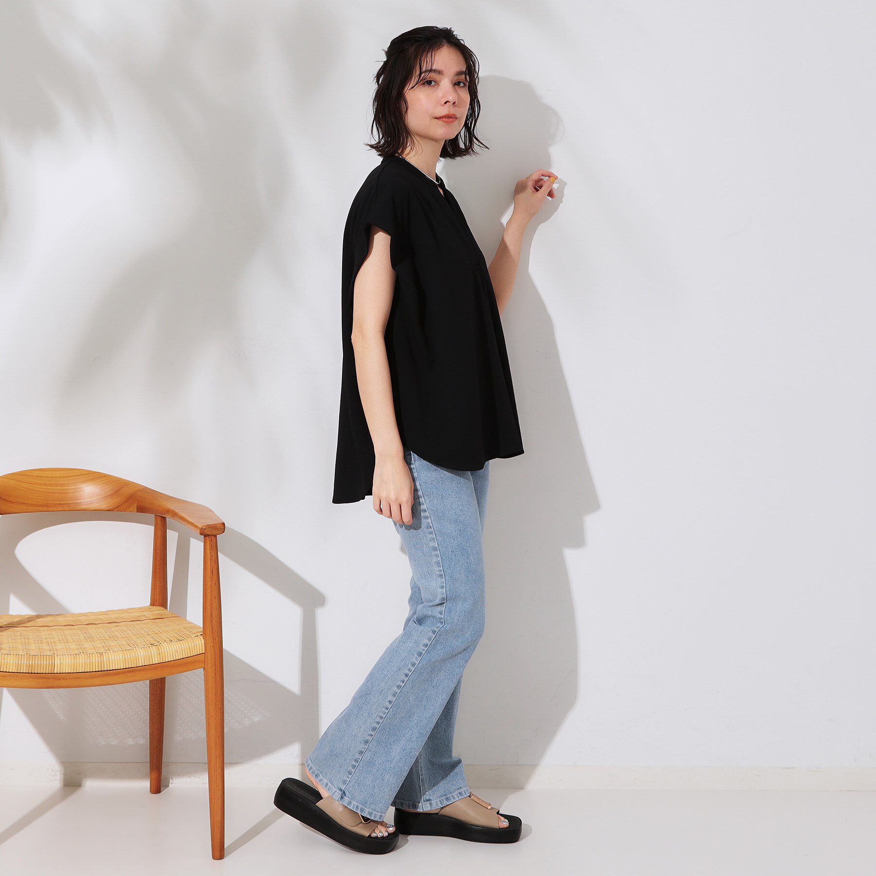 OPAQUE.CLIP「スキッパーフレンチスリーブトップス【UV/吸水速乾/洗濯機洗い可】」|Tシャツ・カットソー|