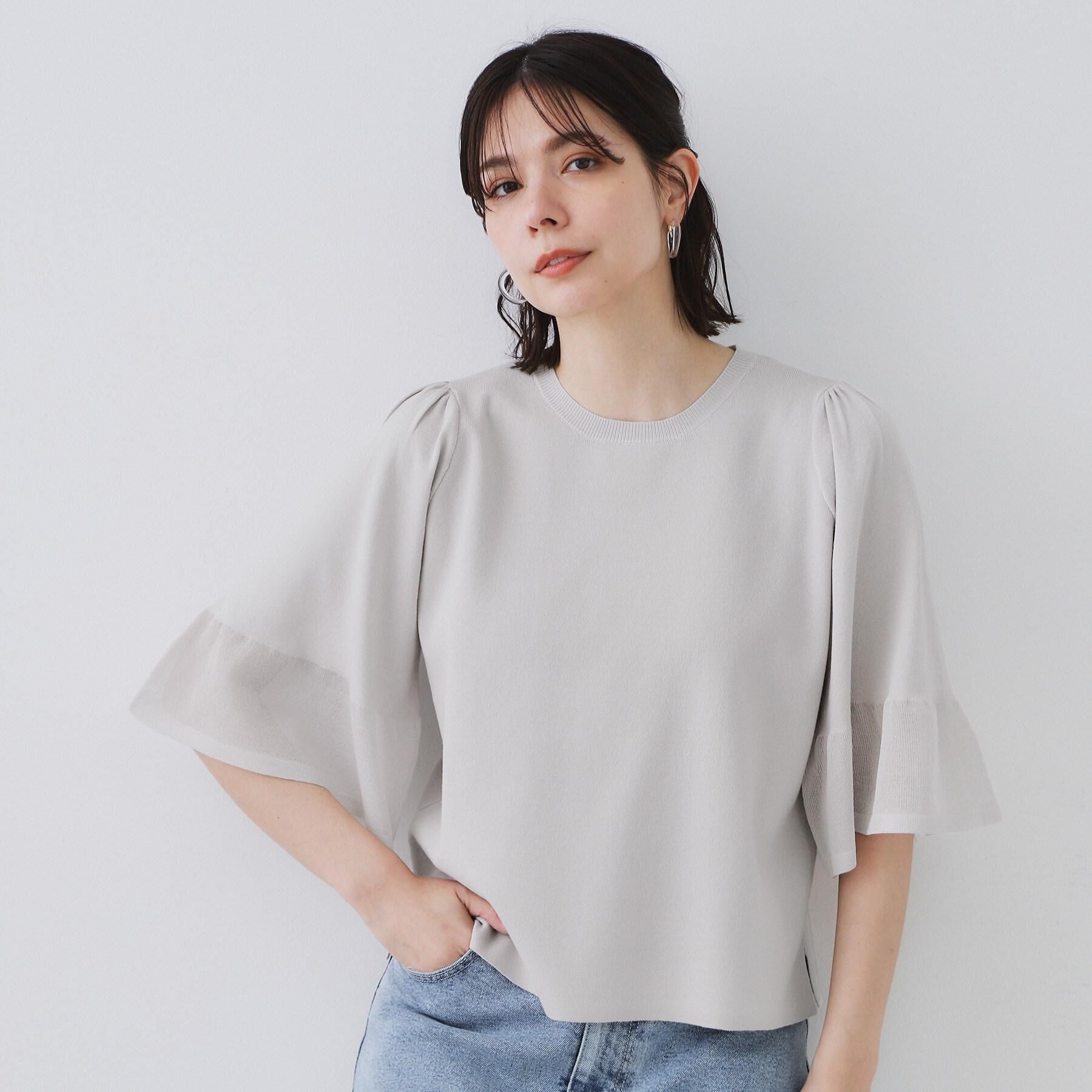 OPAQUE.CLIP「《5色展開》シアーフレアスリーブニット【洗濯機洗い可】」|ニット・セーター|