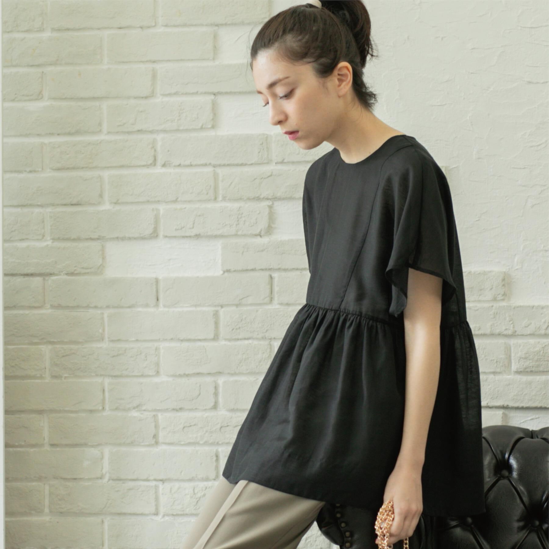 OPAQUE.CLIP「麻混シアーペプラムブラウス【洗濯機洗い可】」|シャツ・ブラウス|ブラック(019)