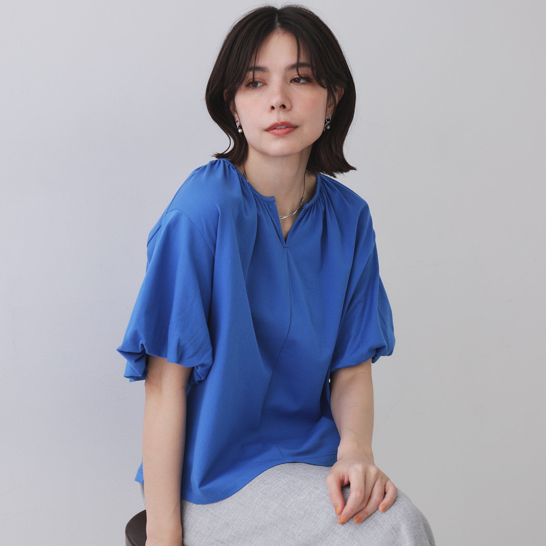 OPAQUE.CLIP「バルーンスリーブトップス/セットアップ対応【UVケア/接触冷感/洗濯機洗い可】」|Tシャツ・カットソー|ブルー(093)