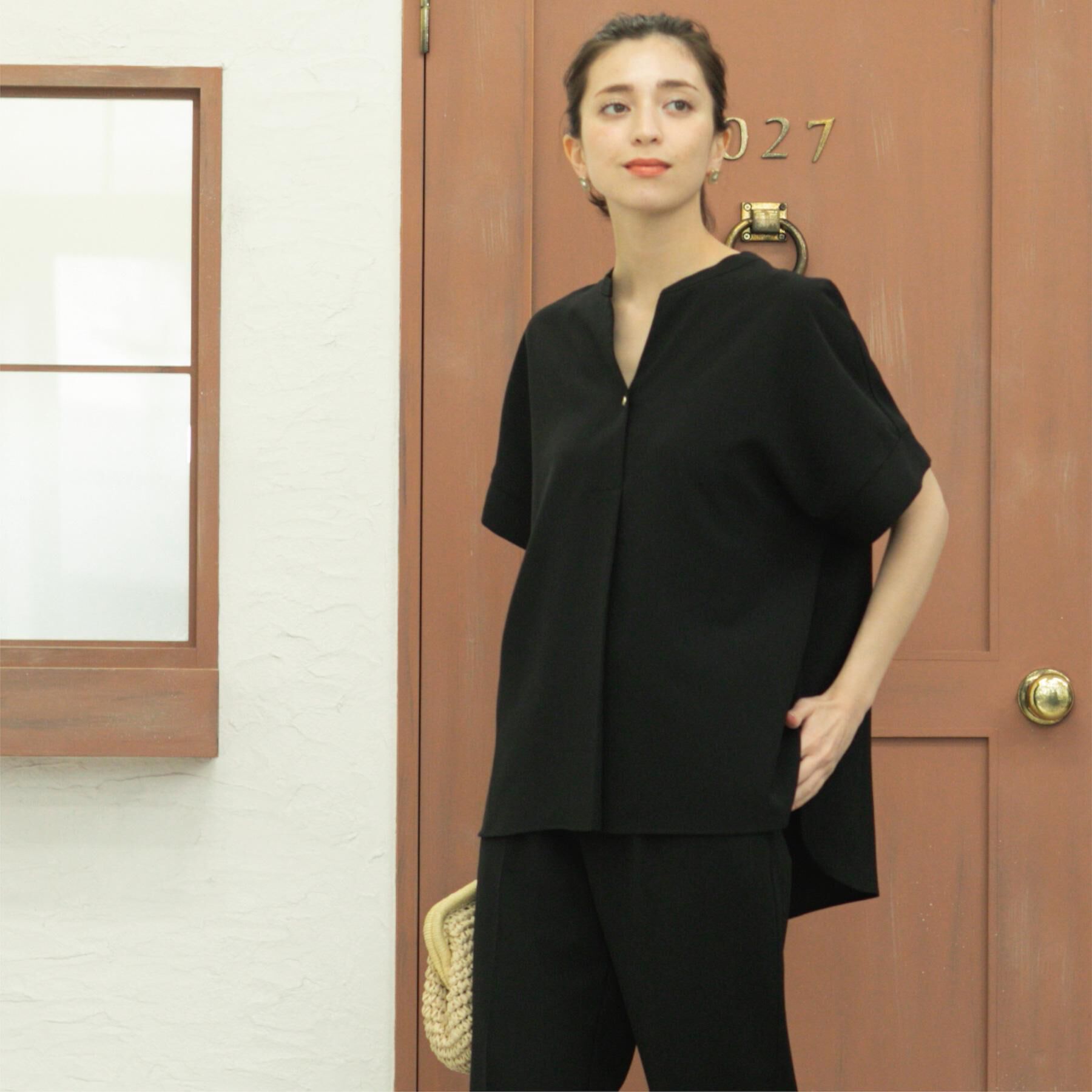 OPAQUE.CLIP「《5色展開/SS-LLサイズ》スキッパー金ボタンブラウス/セットアップ対応【防シワ/ストレッチ/洗濯」|シャツ・ブラウス|