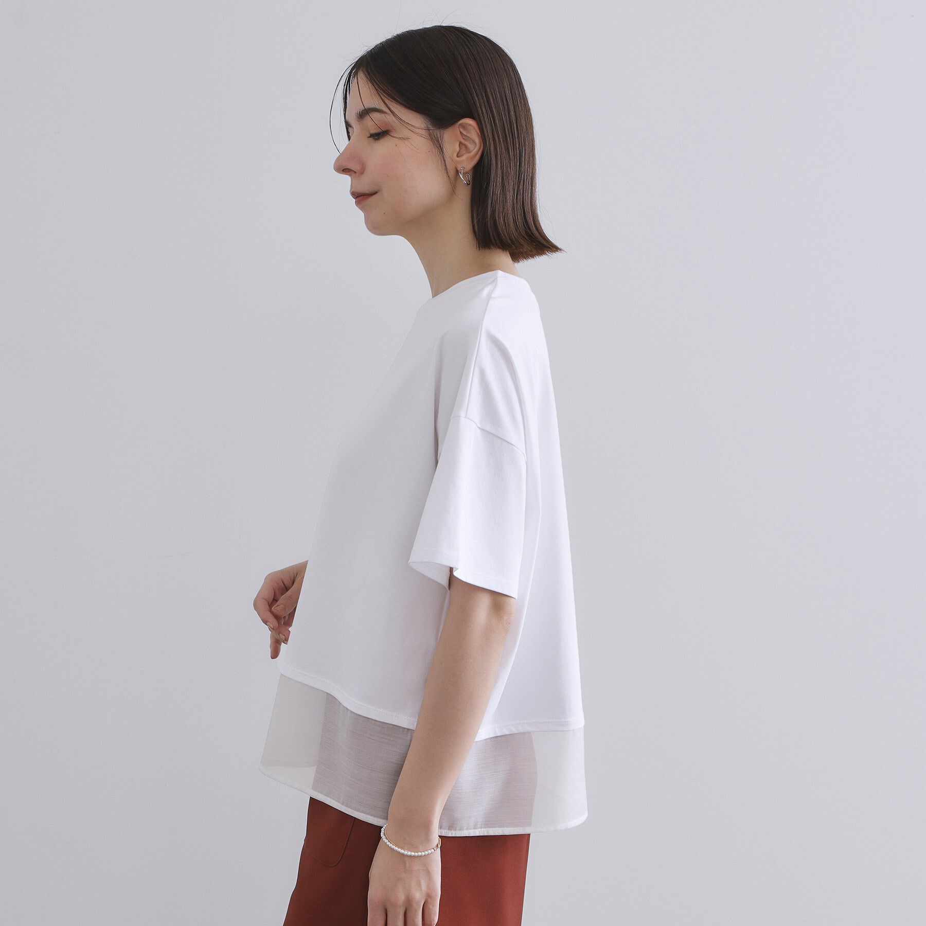 OPAQUE.CLIP「裾シアードッキングボクシーTシャツ【洗濯機洗い可】」|Tシャツ・カットソー|