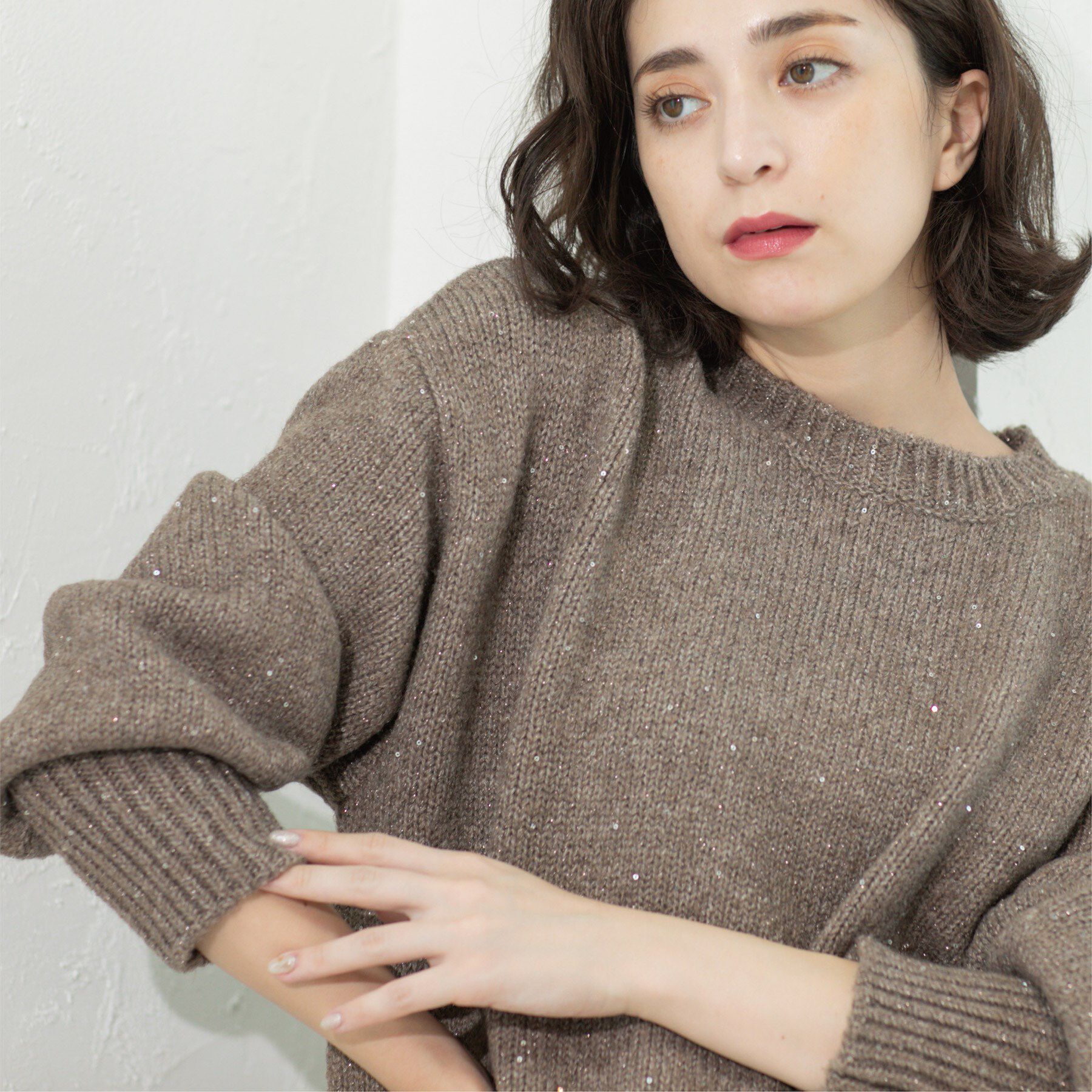 OPAQUE.CLIP「スパンコールラメニット【洗える】」|ニット・セーター|モカブラウン(642