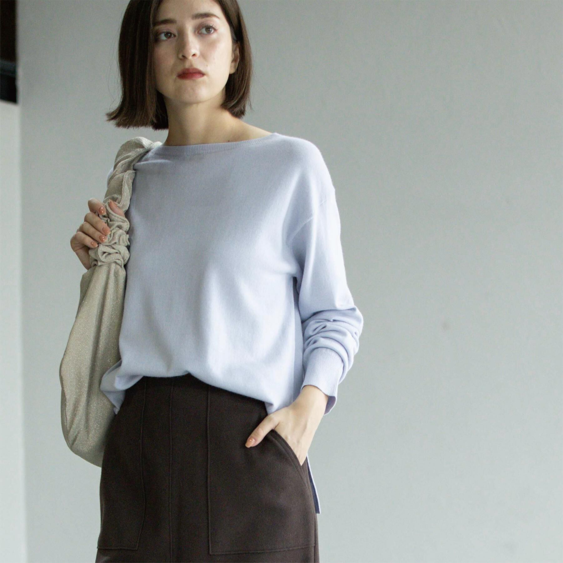 OPAQUE.CLIP「ボートネックニット/エクストラファインメリノウール【THEシリーズ/洗濯機OK】」|ニット・セーター|ラベンダー(080)