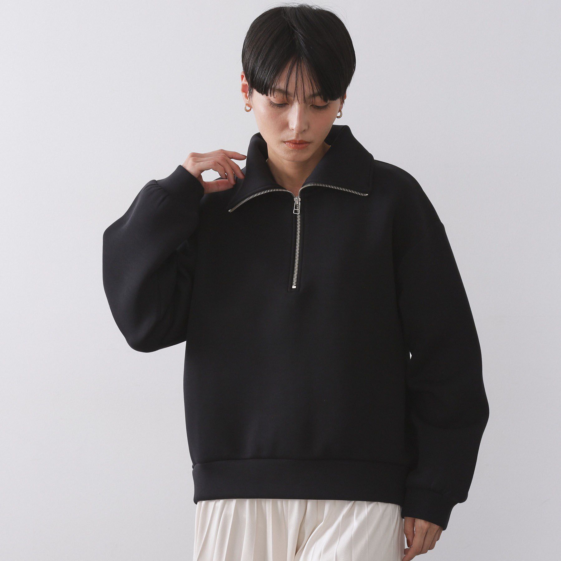 OPAQUE.CLIP「ハーフジップトップス/セットアップ対応可【洗濯機OK】」|Tシャツ・カットソー|ブラック(019)