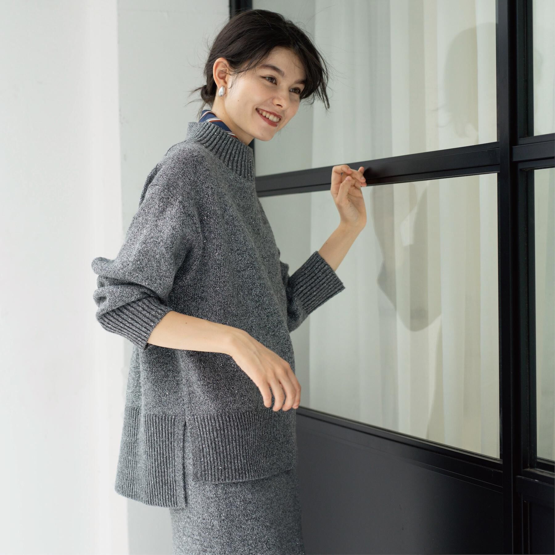 OPAQUE.CLIP「ラメスパンコールハイネックニット/セットアップ対応可【洗濯機OK】」|ニット・セーター|