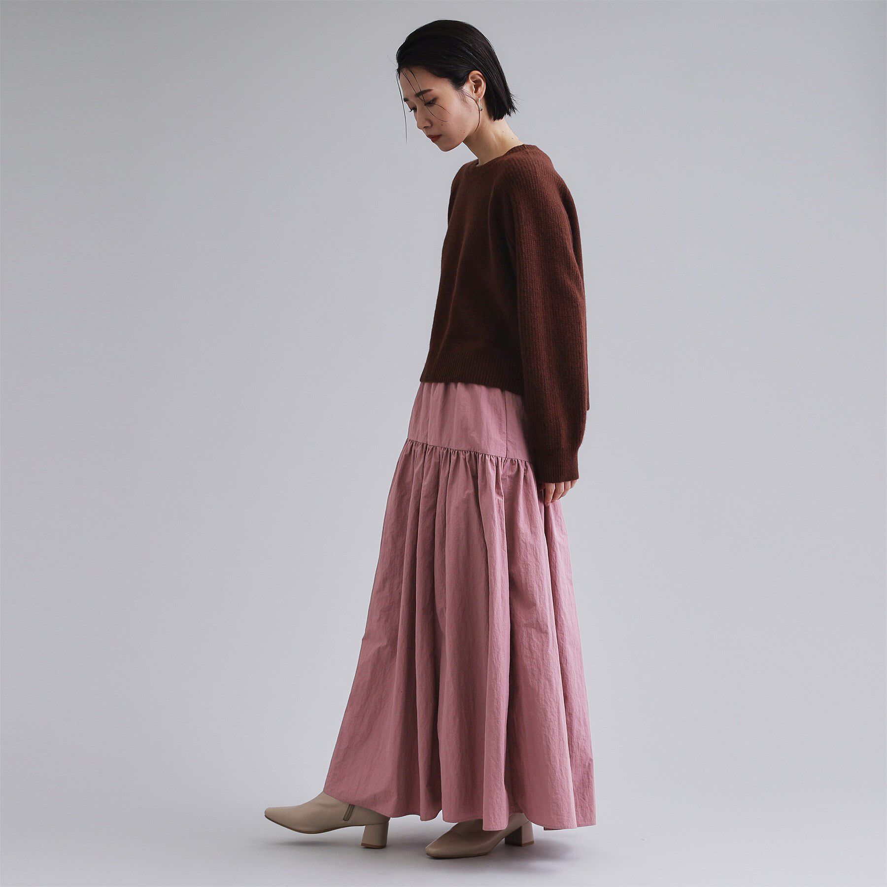 OPAQUE.CLIP「【es】ナイロンティアードマキシスカート【洗濯機OK】」|スカート|