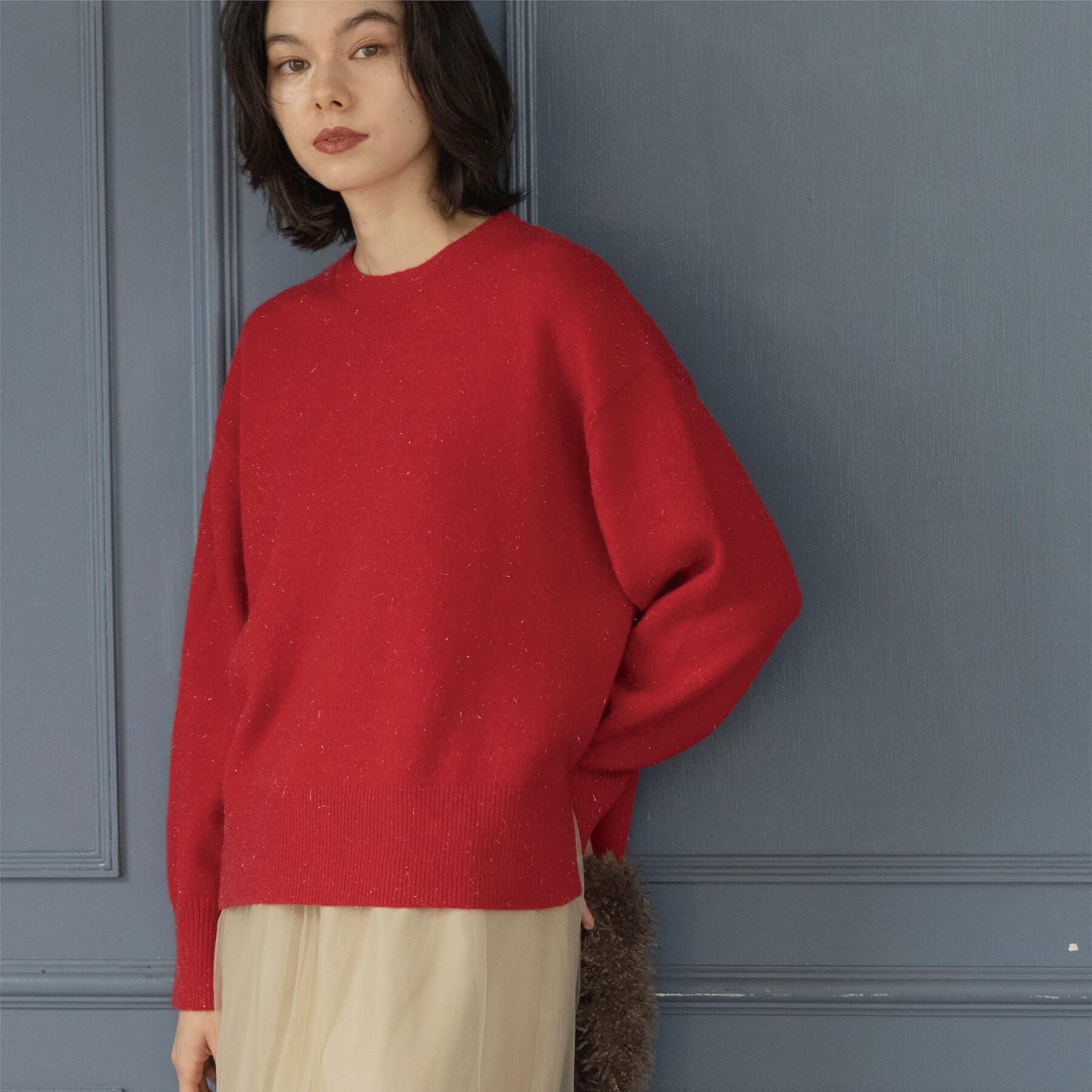 OPAQUE.CLIP「きらきらクルーミドルゲージニット【洗濯機OK】」|ニット・セーター|