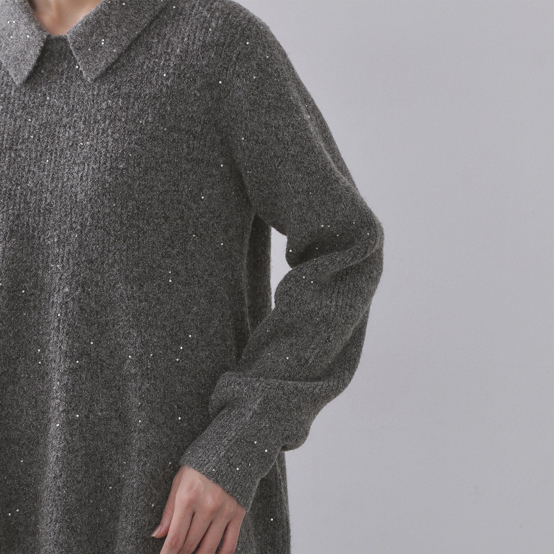 OPAQUE.CLIP「スパンコールラメ衿2WAYペプラムニット【洗濯機OK】」|ニット・セーター|