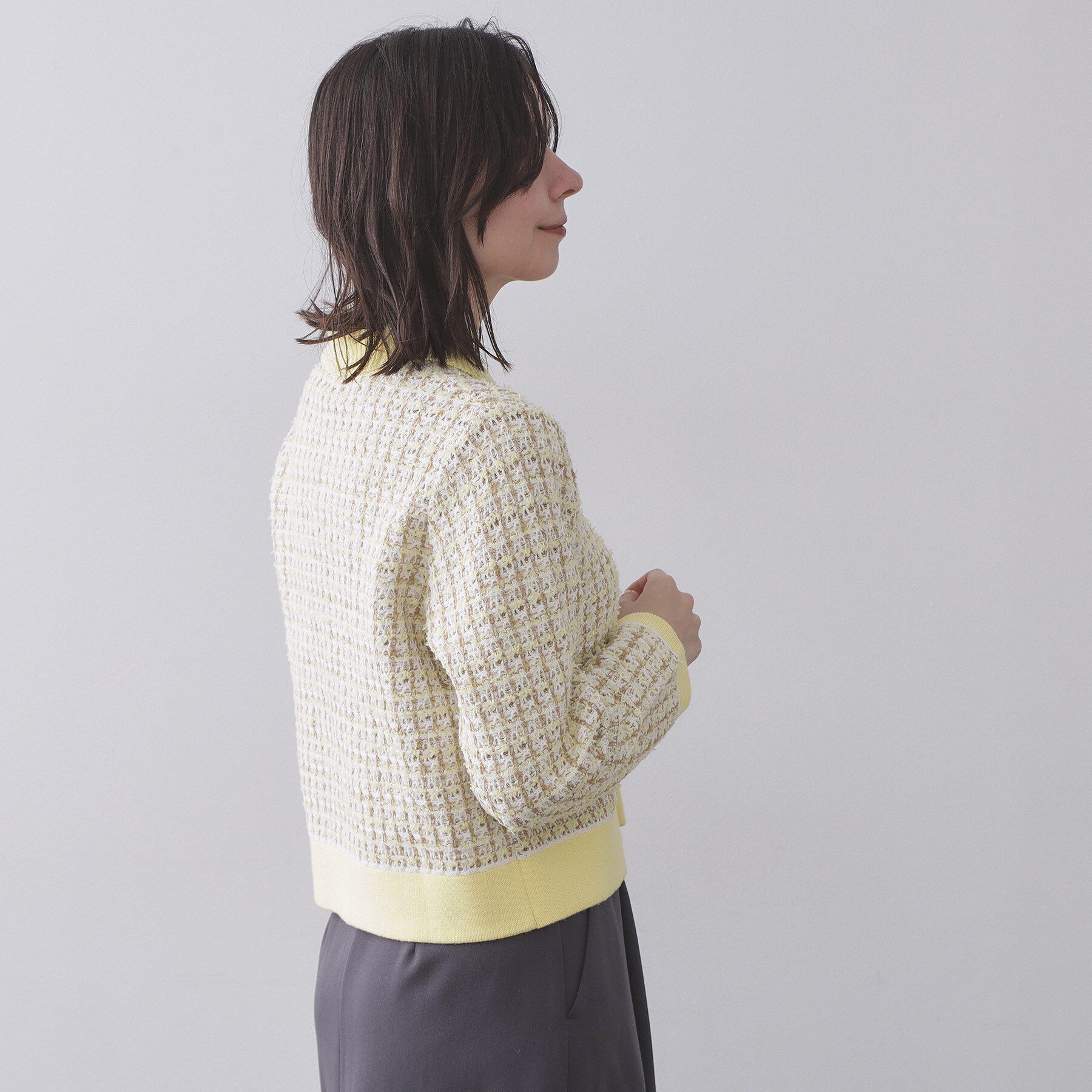 OPAQUE.CLIP「ツイードライクZIPニットカーディガン」|カーディガン|