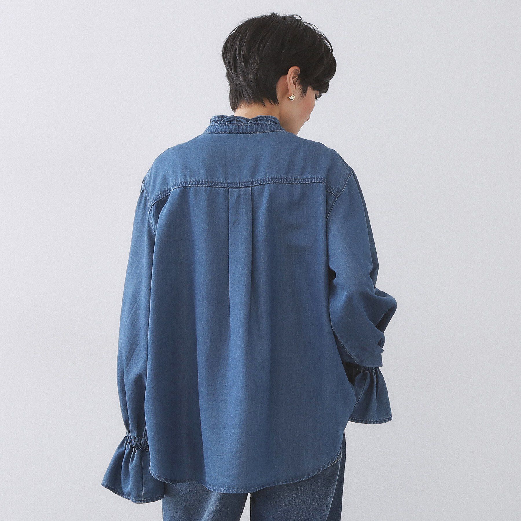 OPAQUE.CLIP「セルロース混デニムフリルブラウス【洗濯機OK】」|シャツ・ブラウス|