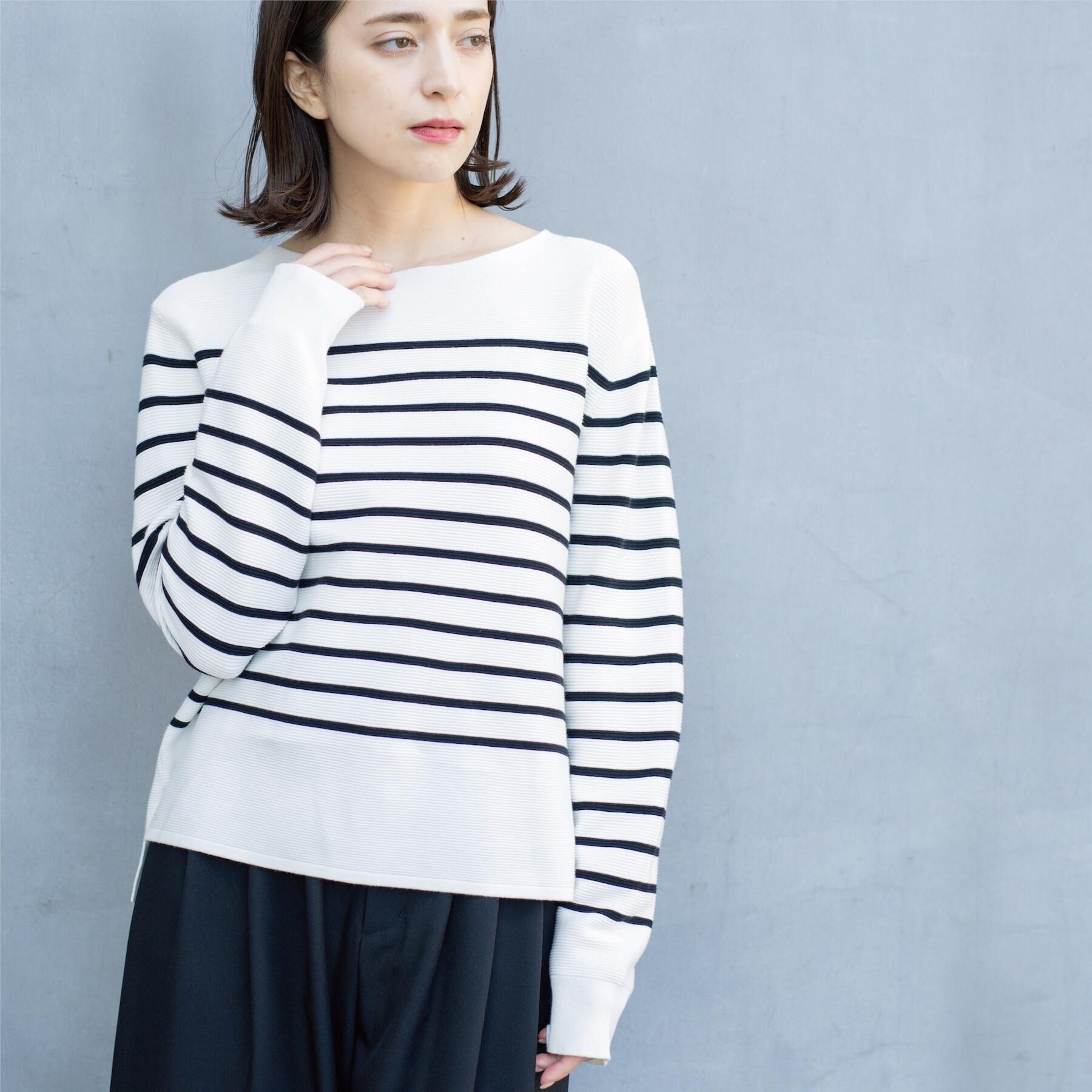 OPAQUE.CLIP「ボートネックガーターニット/オーガニックコットン混【洗濯機OK/UVケア】《6col》」|ニット・セーター|