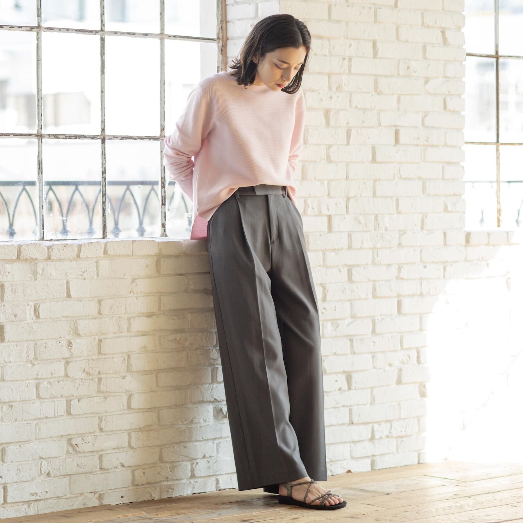 OPAQUE.CLIP「ボートネックガーターニット/オーガニックコットン混【洗濯機OK/UVケア】《6col》」|ニット・セーター|