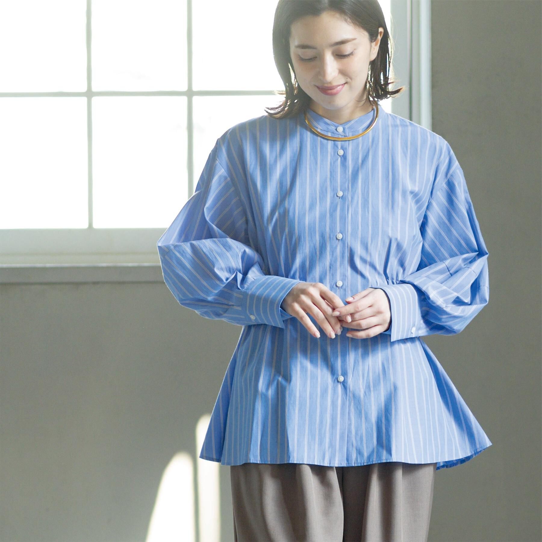 OPAQUE.CLIP「ストライプペプラムデザインブラウス【洗濯機OK】」|シャツ・ブラウス|