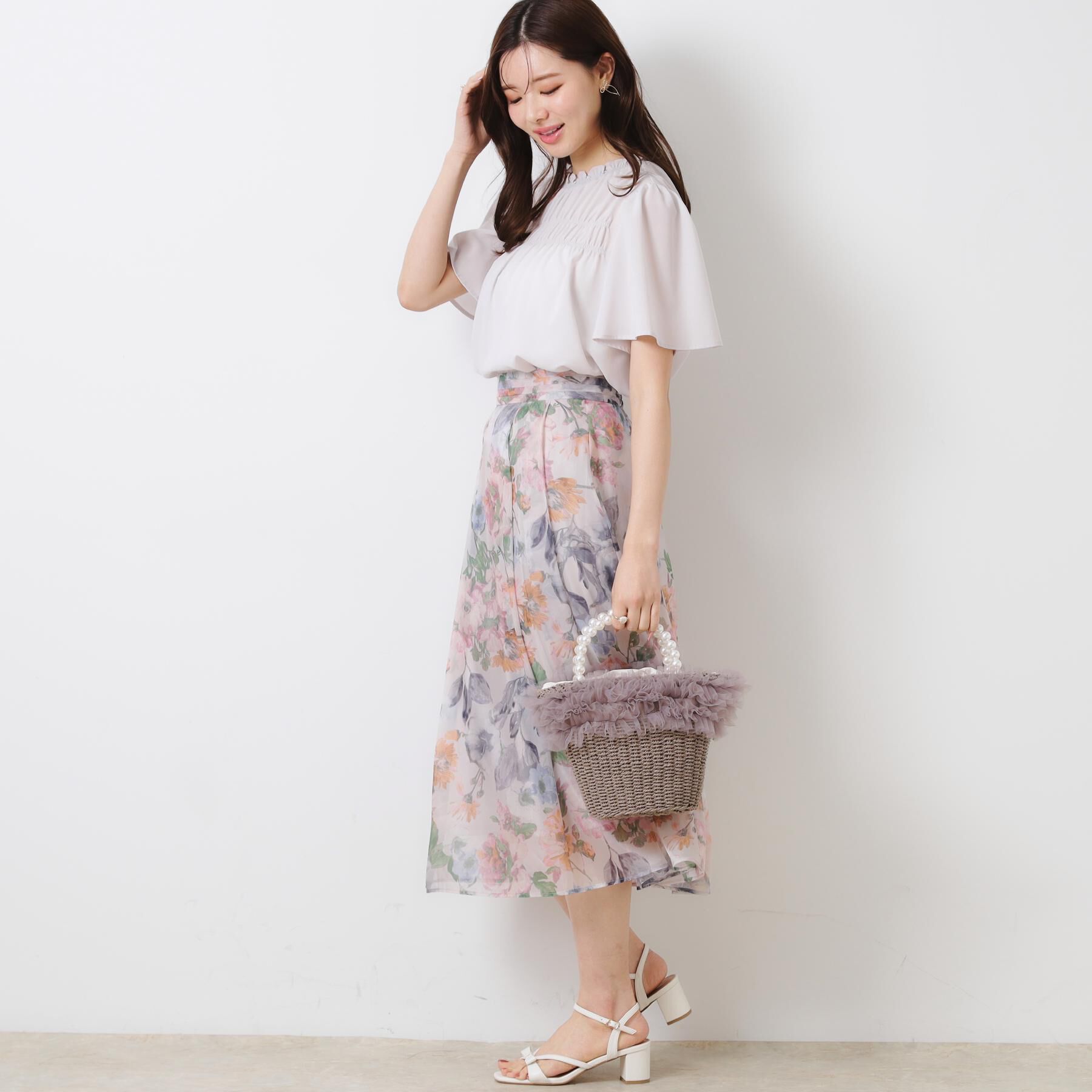 Couture broach「【一枚で着映える・華やか・上品】Summerオーガンフルールスカート」|スカート|