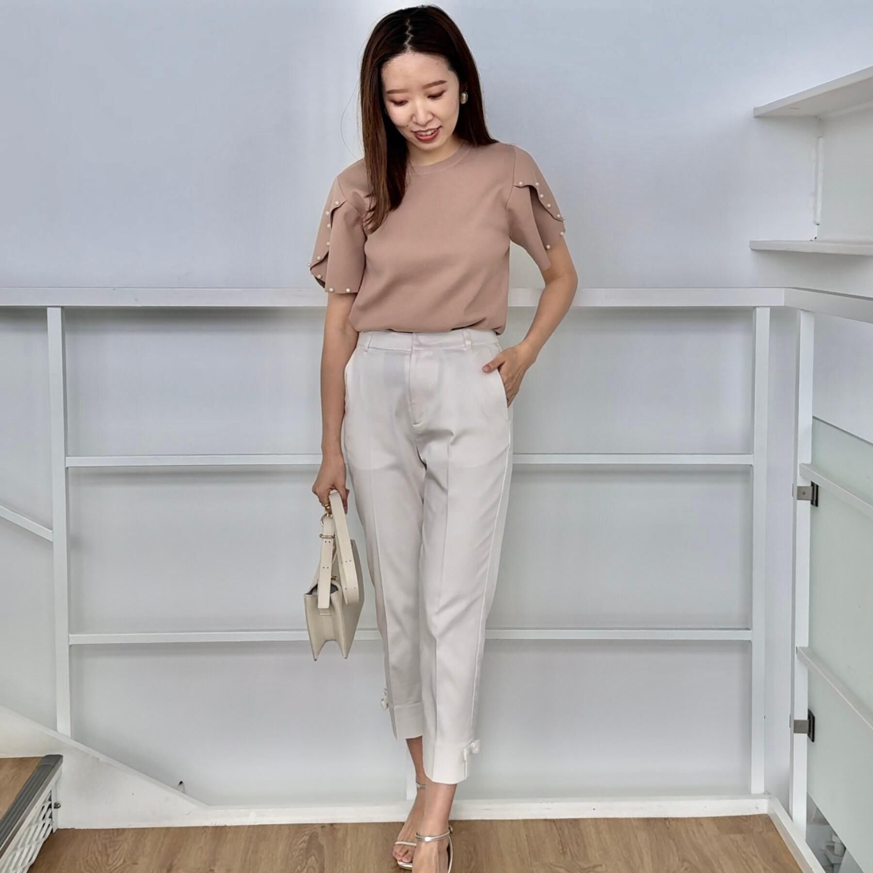 Couture broach「【一枚でキマる・華やか】パール調付チューリップ袖ニット」|ニット・セーター|