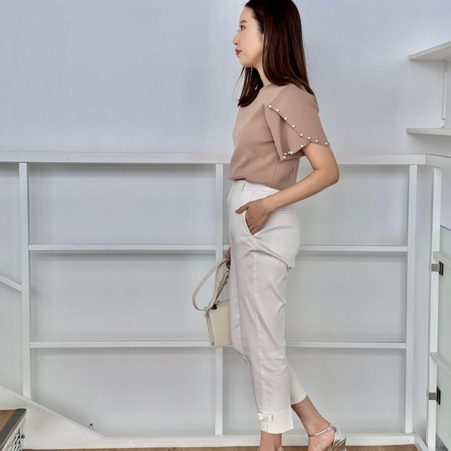 Couture broach「【一枚でキマる・華やか】パール調付チューリップ袖ニット」|ニット・セーター|