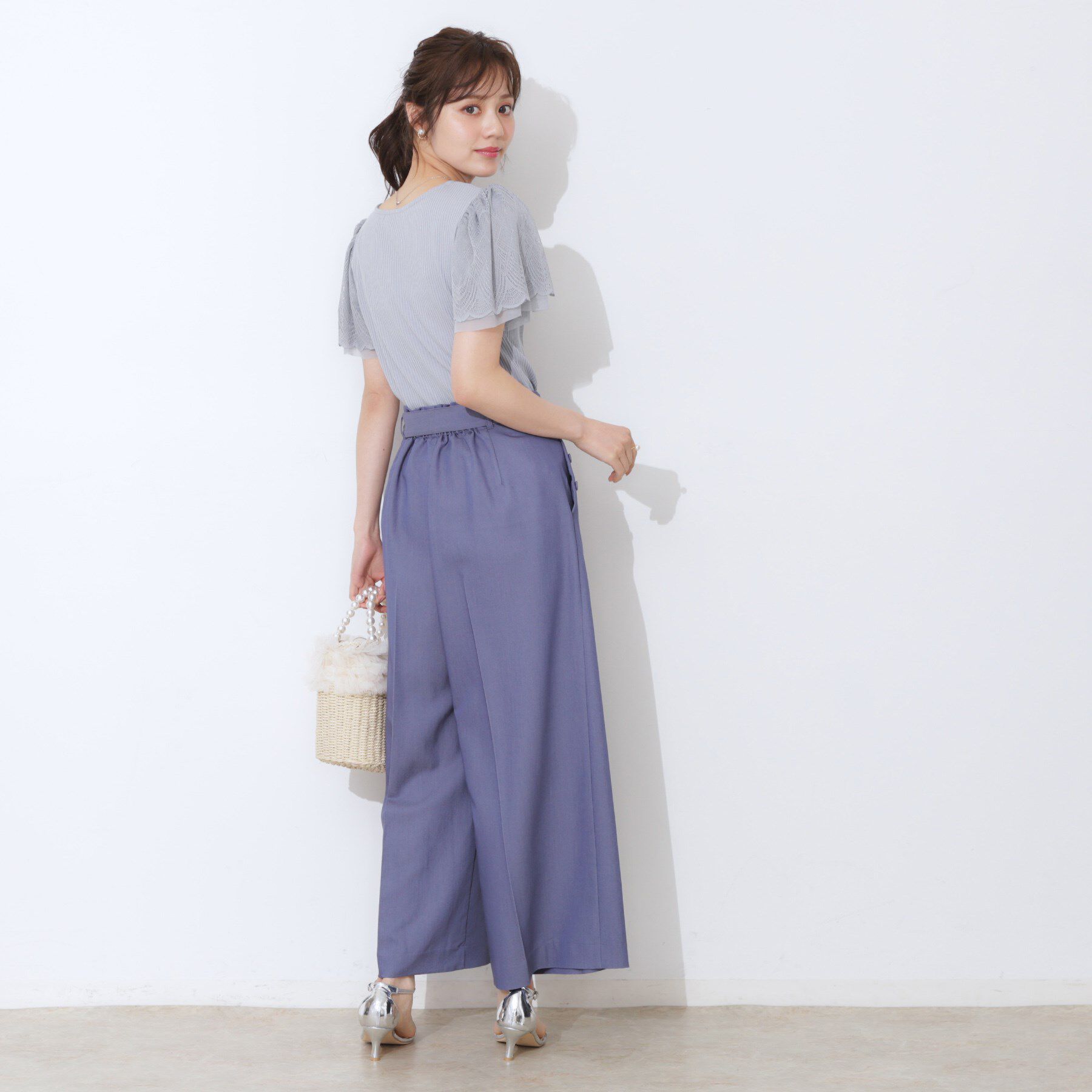 Couture broach「【二の腕カバー・通勤】レース袖テレコトップス」|Tシャツ・カットソー|