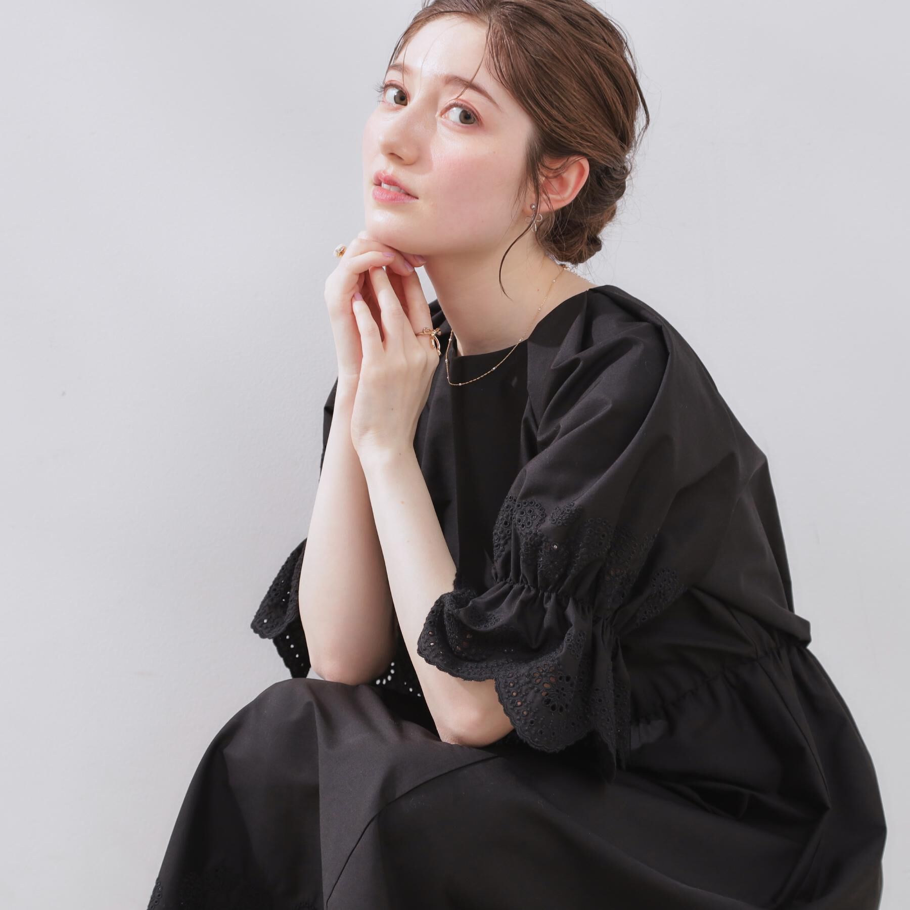 Couture broach「【きれいめ・二の腕カバー】エシカルコットン エンブロドルマンワンピース」|ワンピース|