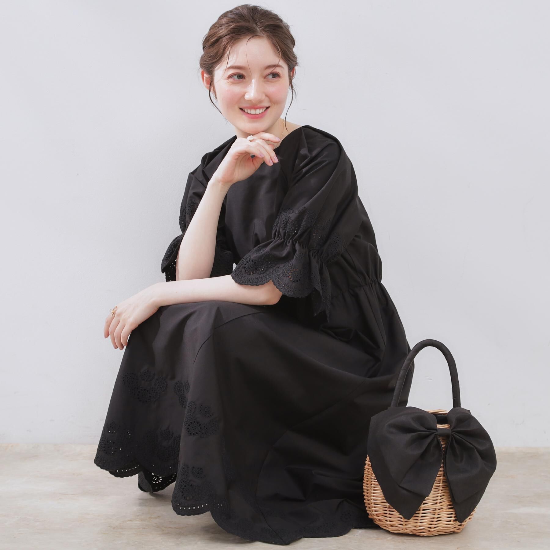 Couture broach「【きれいめ・二の腕カバー】エシカルコットン エンブロドルマンワンピース」|ワンピース|