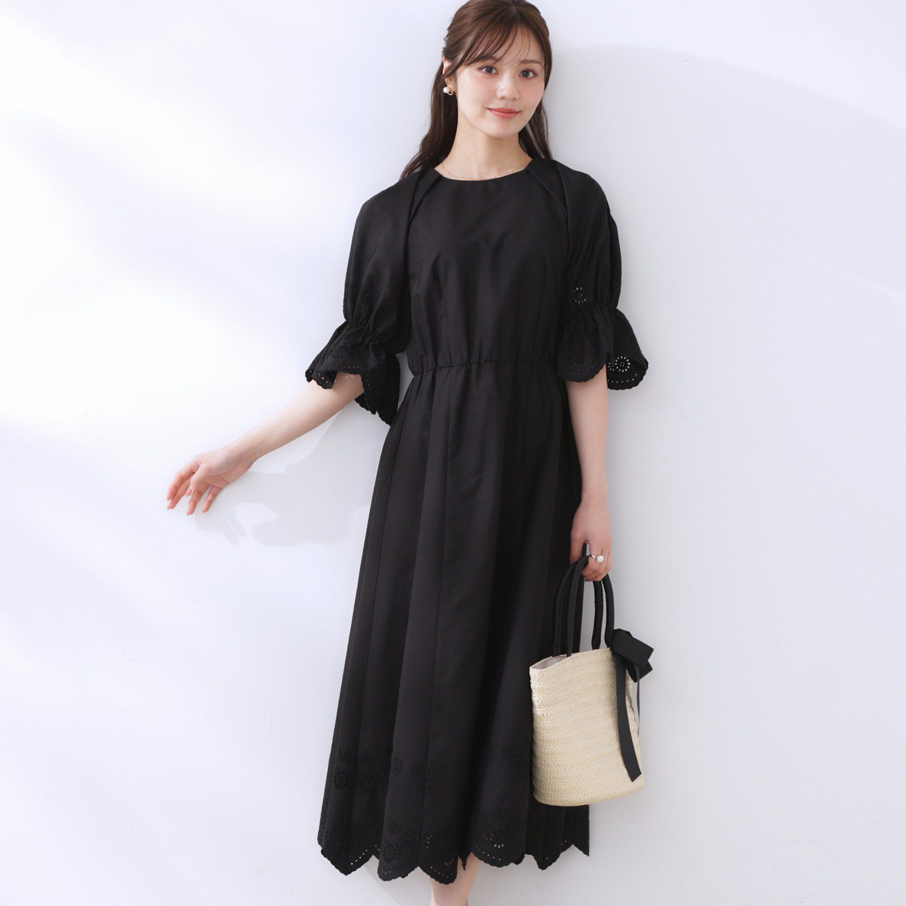 Couture broach「【きれいめ・二の腕カバー】エシカルコットン エンブロドルマンワンピース」|ワンピース|