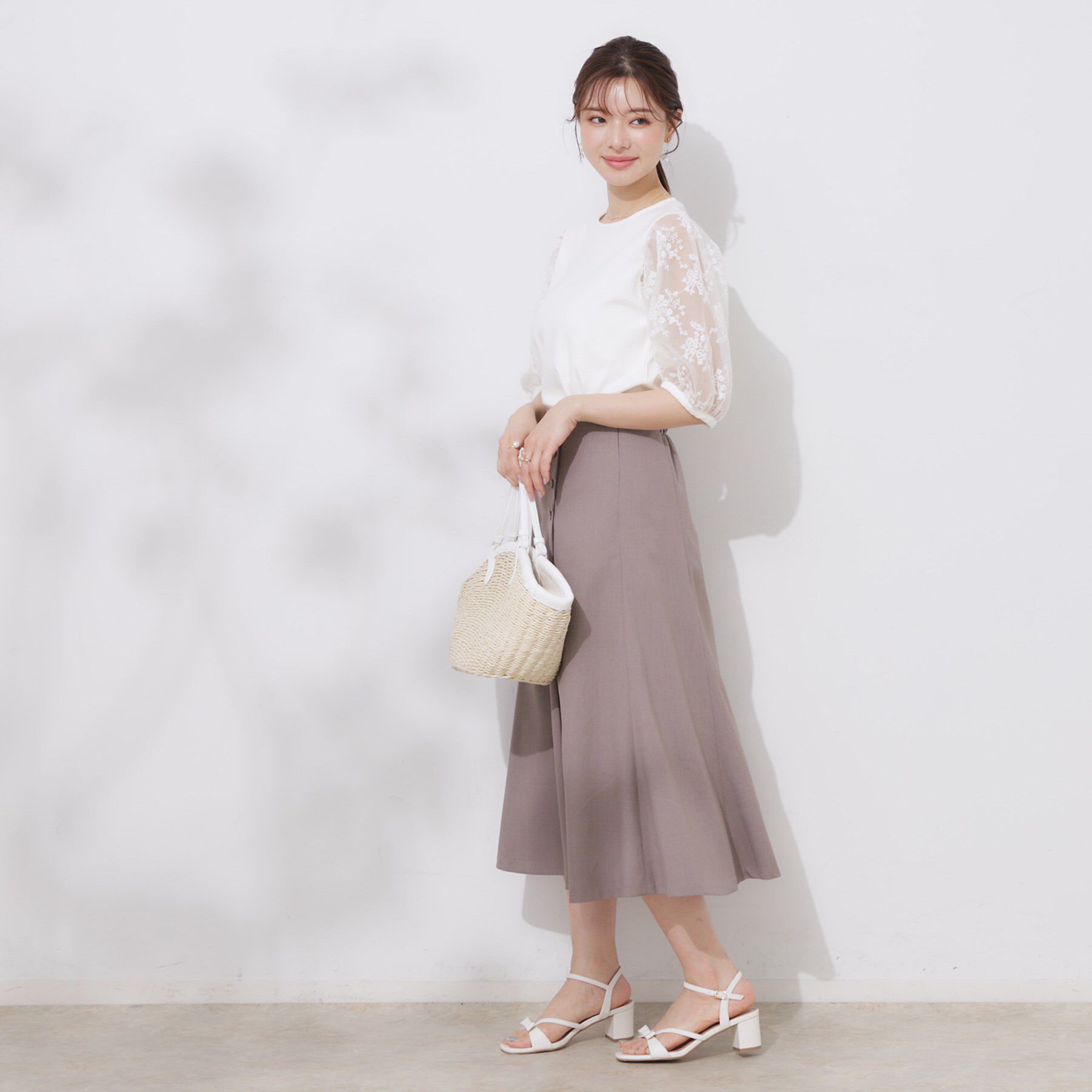 Couture broach「【接触冷感・UV・マシンウォッシャブル】袖レースデザイントップス」|Tシャツ・カットソー|