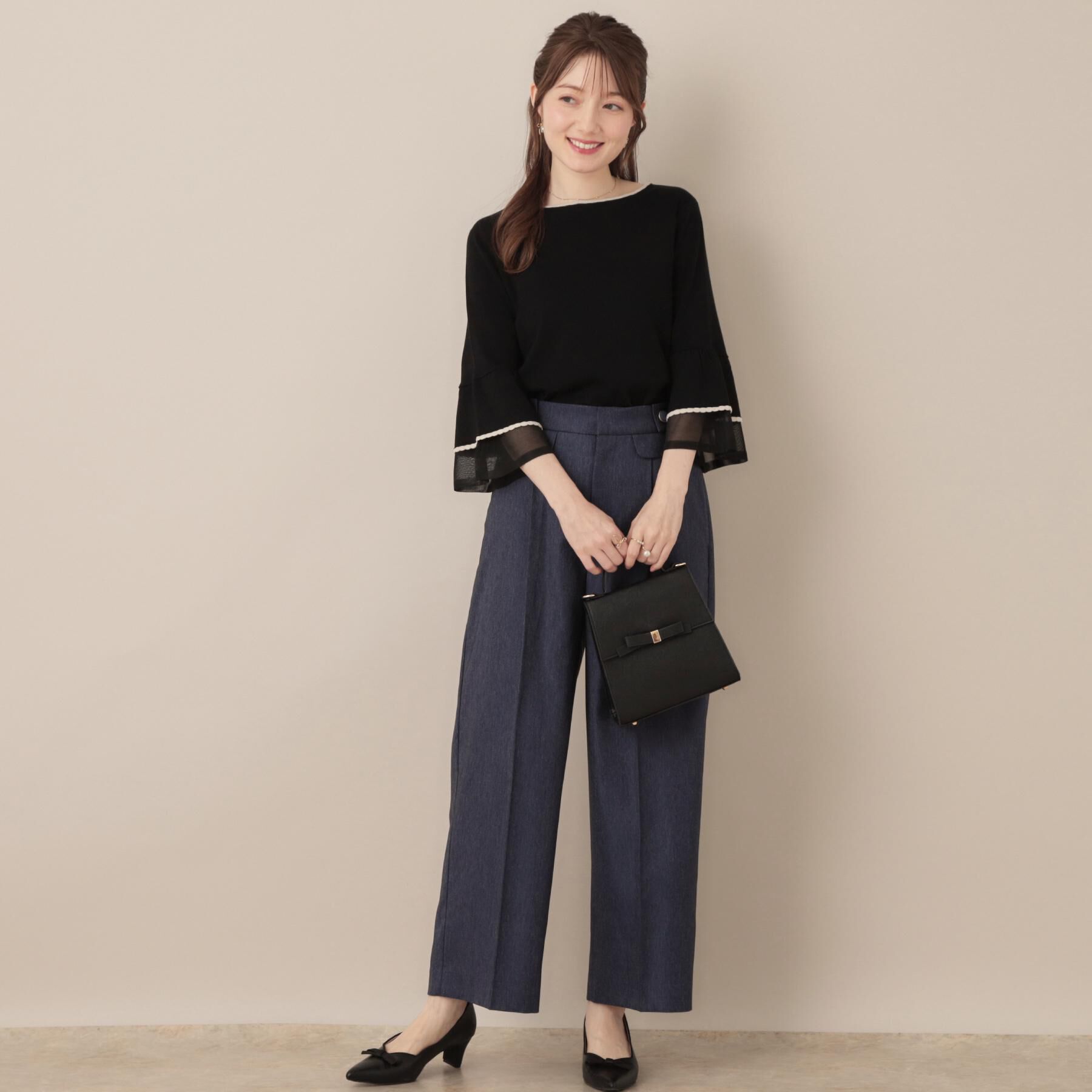 Couture broach「【フェミニン・着映え・通勤】シアーフレアー袖ニットトップス」|ニット・セーター|