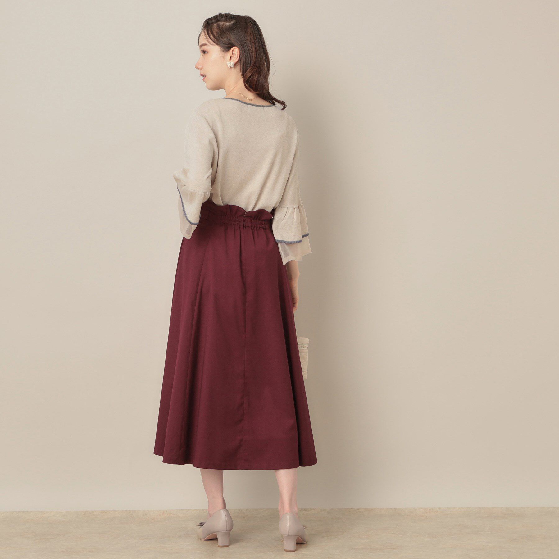 Couture broach「【フェミニン・着映え・通勤】シアーフレアー袖ニットトップス」|ニット・セーター|