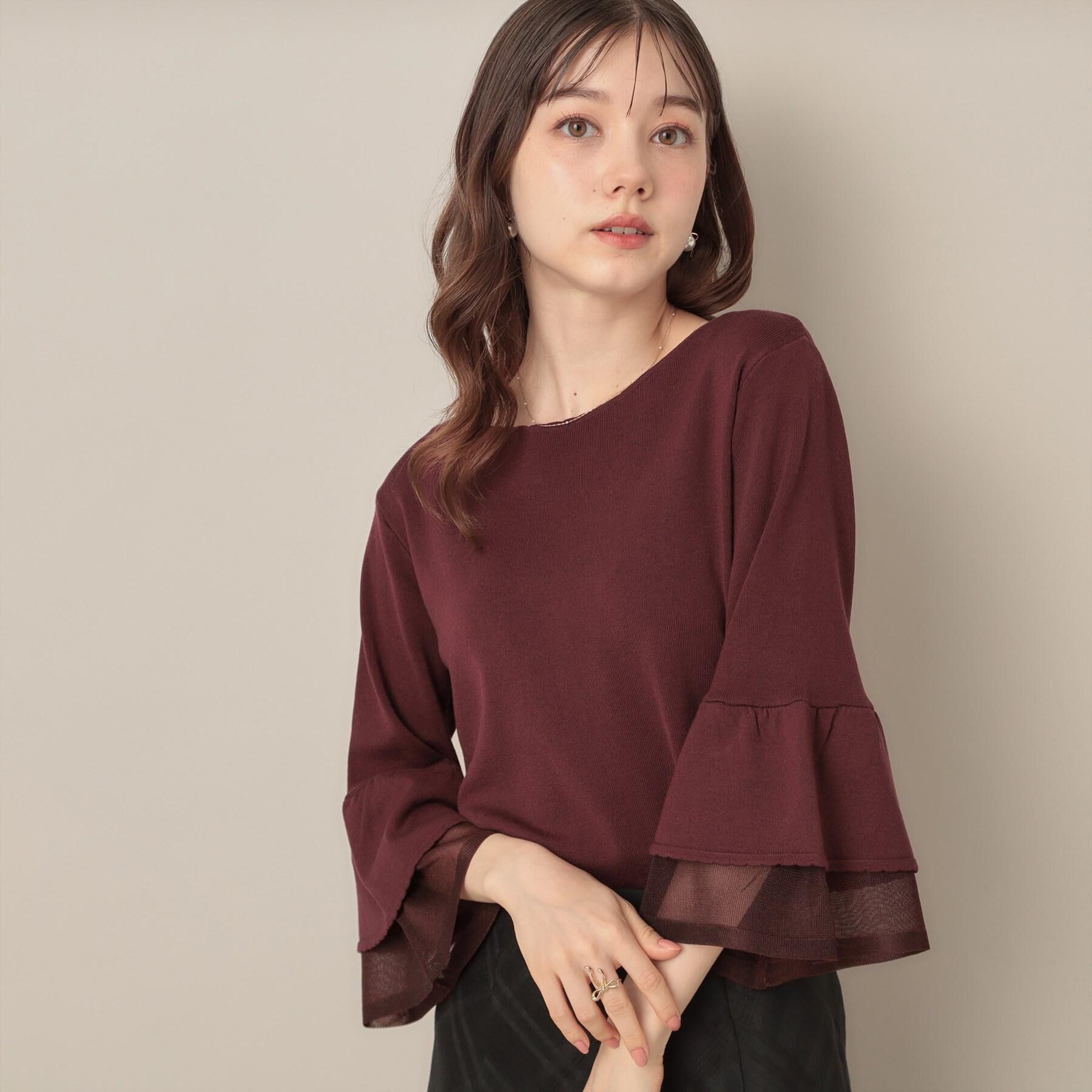 Couture broach「【フェミニン・着映え・通勤】シアーフレアー袖ニットトップス」|ニット・セーター|