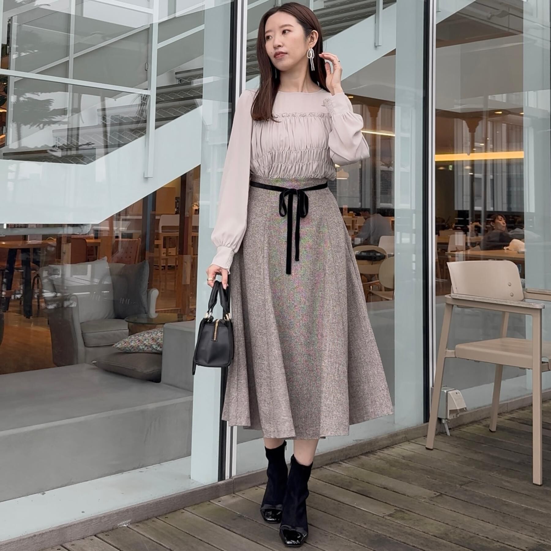 Couture broach「【通勤・大人上品】ラメツイード フレアスカート」|スカート|