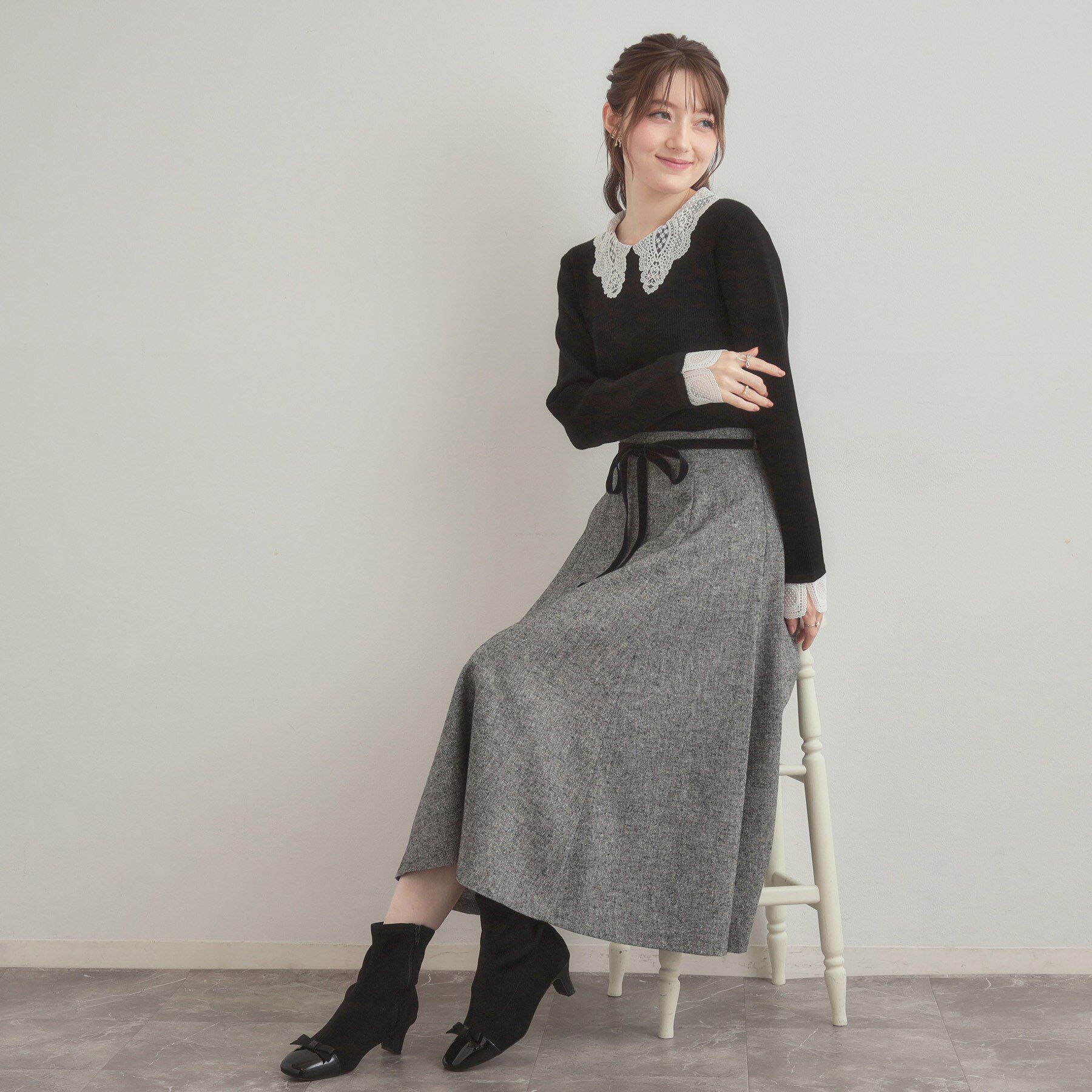 Couture broach「【通勤・大人上品】ラメツイード フレアスカート」|スカート|