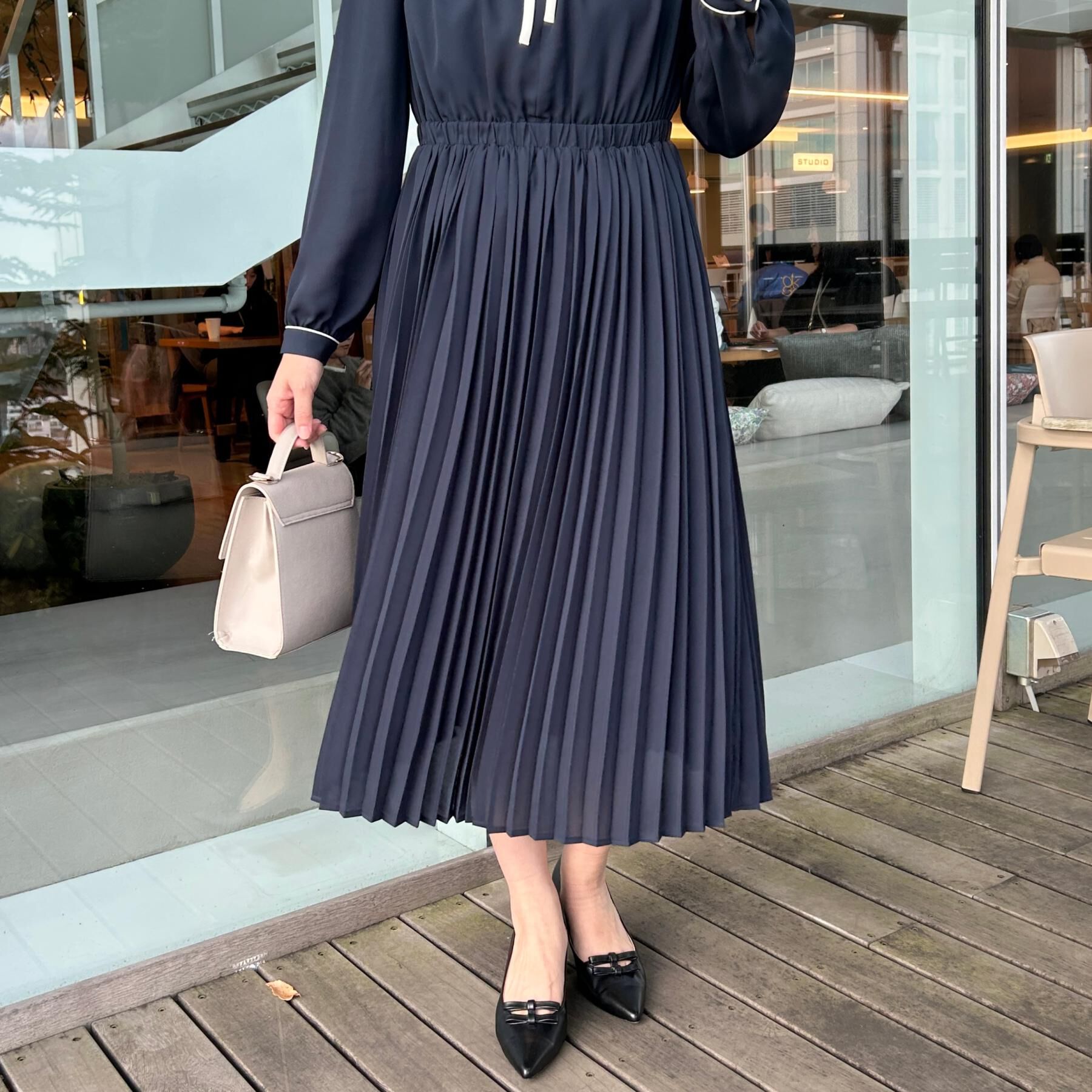 Couture broach「【ハレの日・通勤】配色シフォンプリーツ ワンピース」|ワンピース|