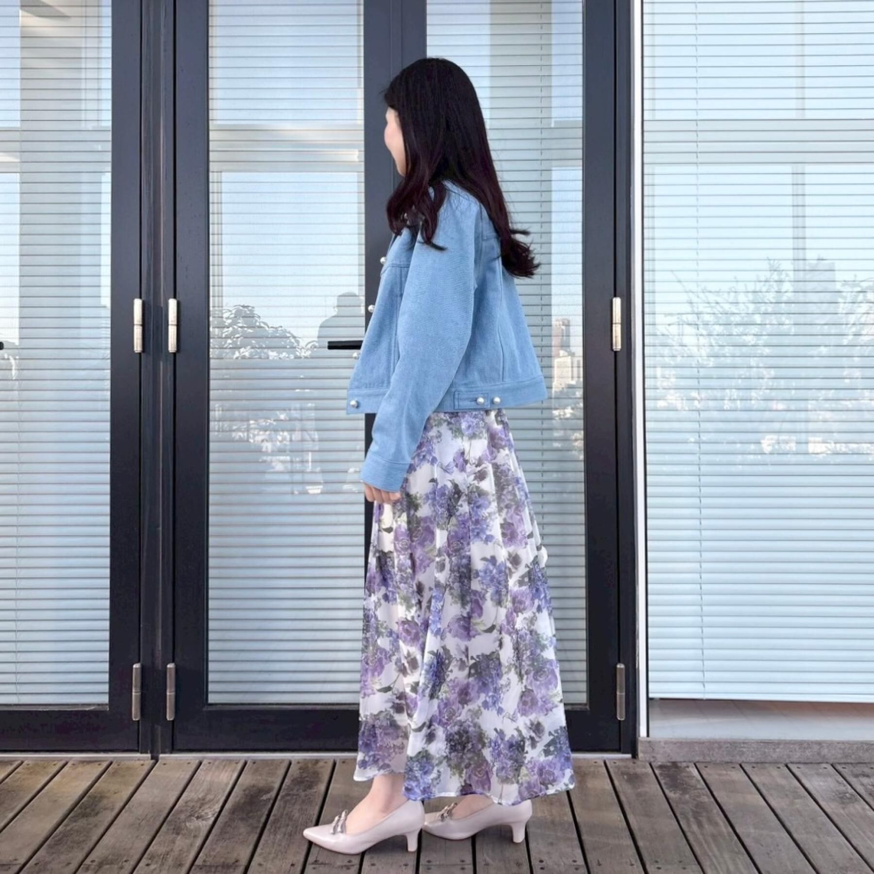 Couture broach「【洗える・綿100％】パール調ボタン デニムジャケット」|デニムジャケット|