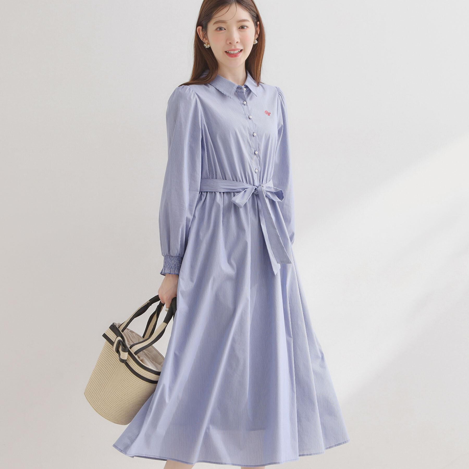 Couture broach「【洗える】ロゴエンブロ シャツワンピース」|ワンピース|ブルー(392)