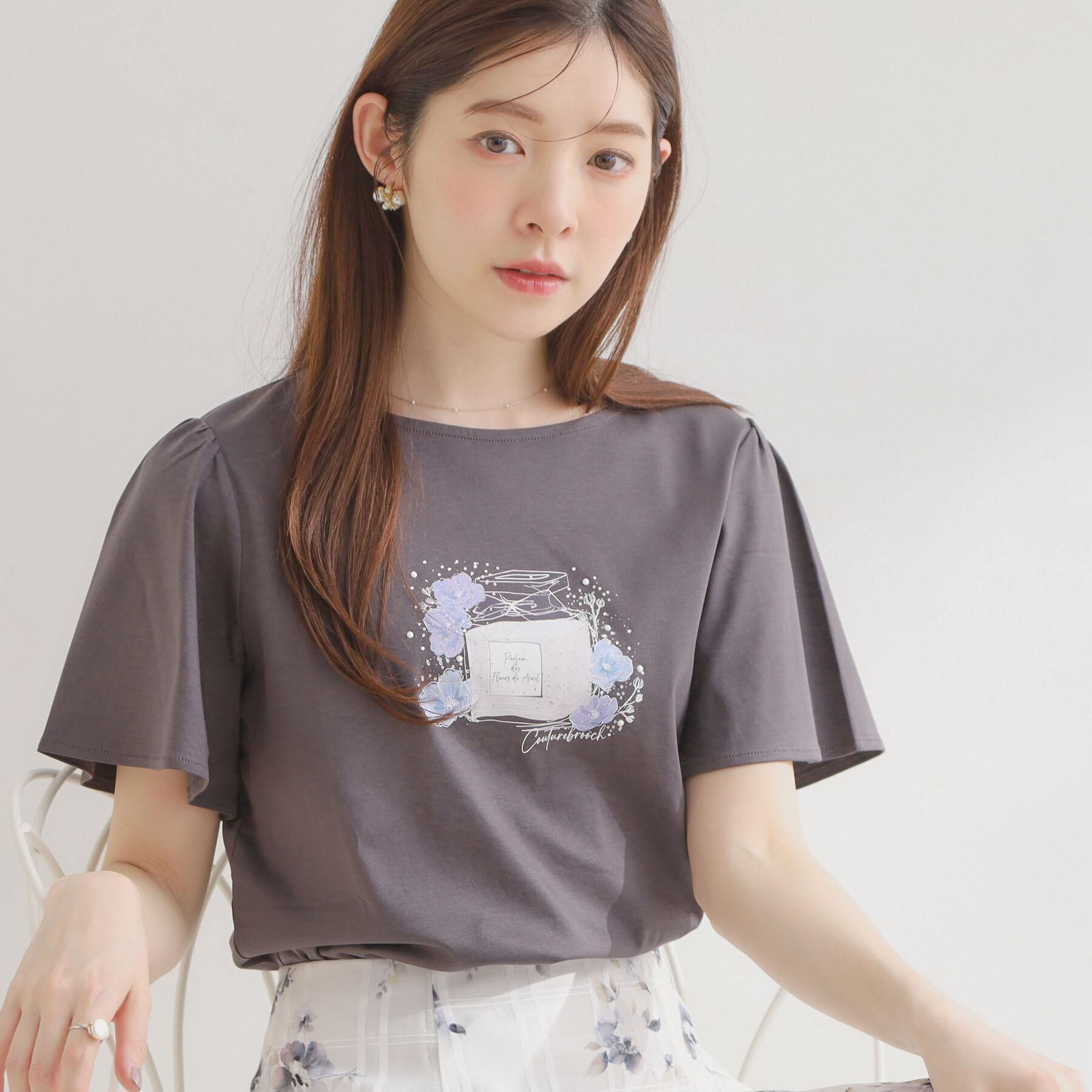Couture broach「【接触冷感・UVカット】パフュームプリントTシャツ」|Tシャツ・カットソー|チャコールグレー(0