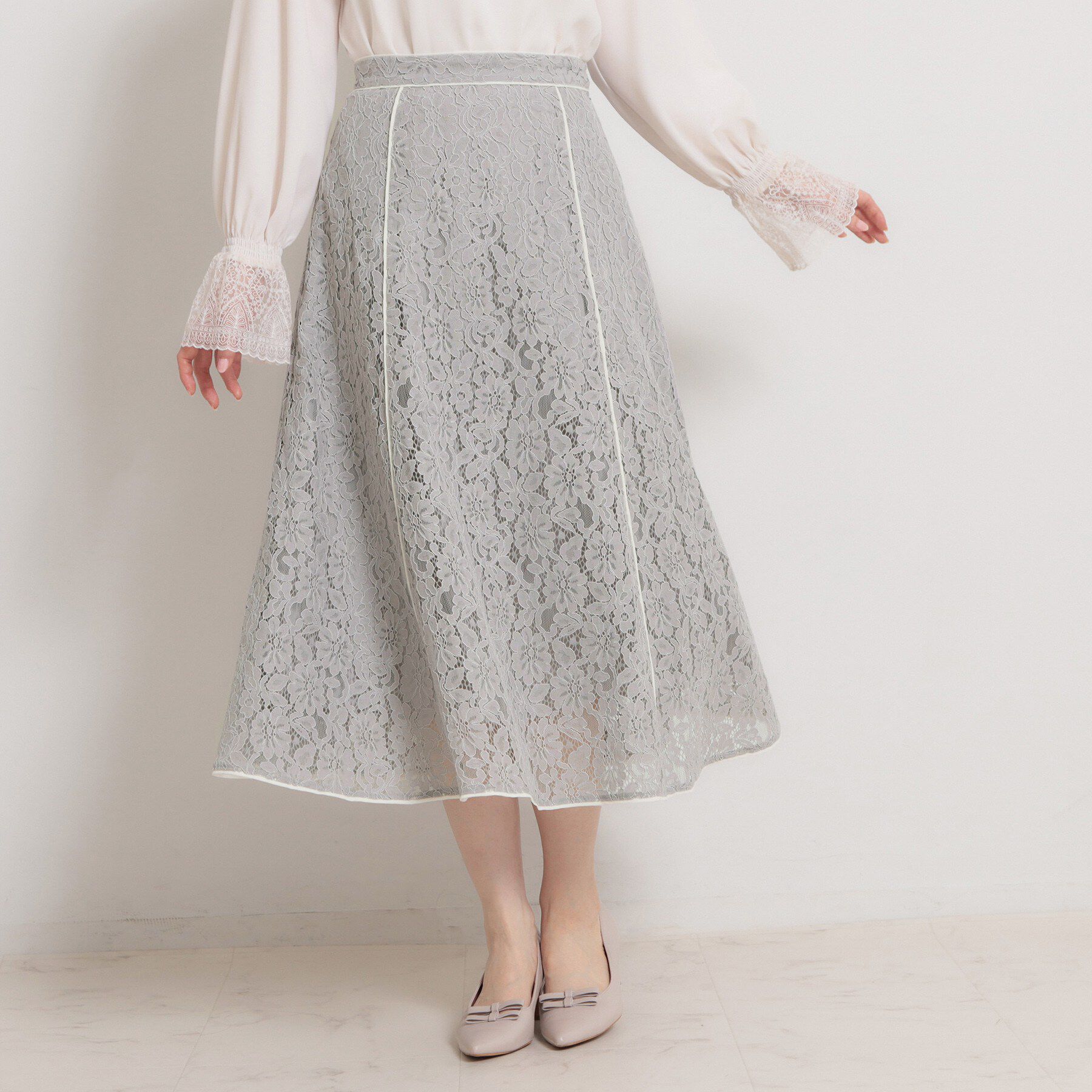 Couture broach「【洗える】コードフラワーレース スカート」|スカート|ライトグレー(011