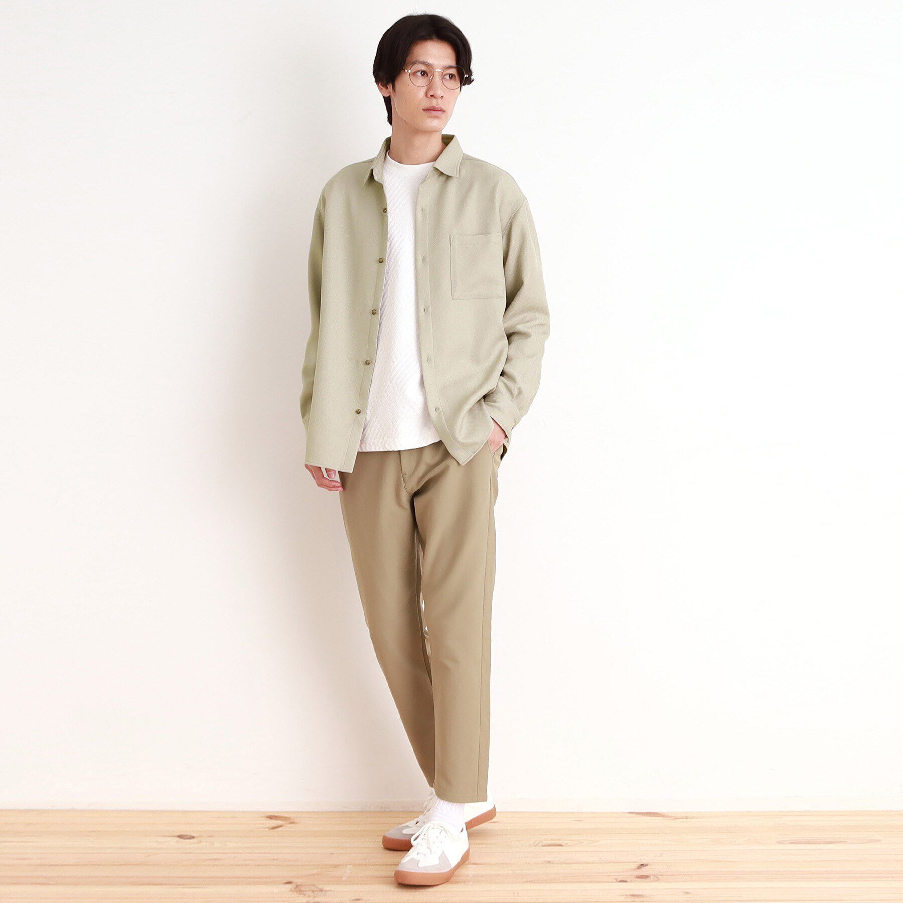 THE SHOP TK「ウールライクへリンボンシャツ リラックスシルエット」|シャツ・ブラウス|