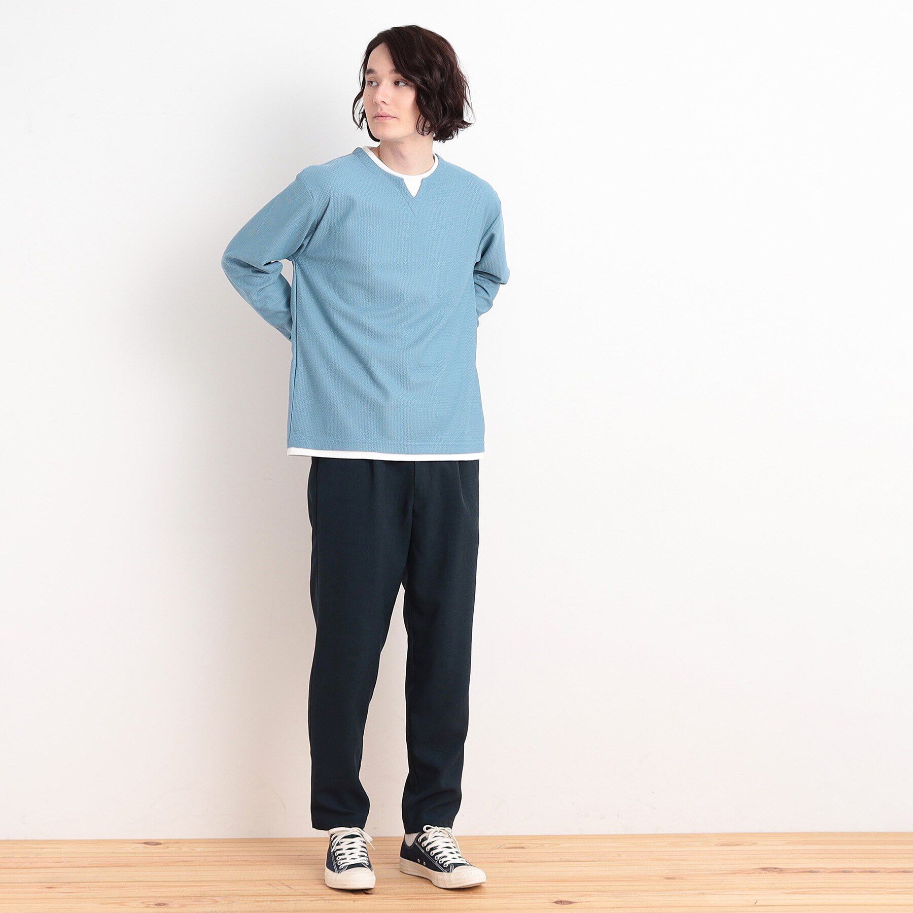 THE SHOP TK「バスケット編みキーネックTシャツ」|Tシャツ・カットソー|