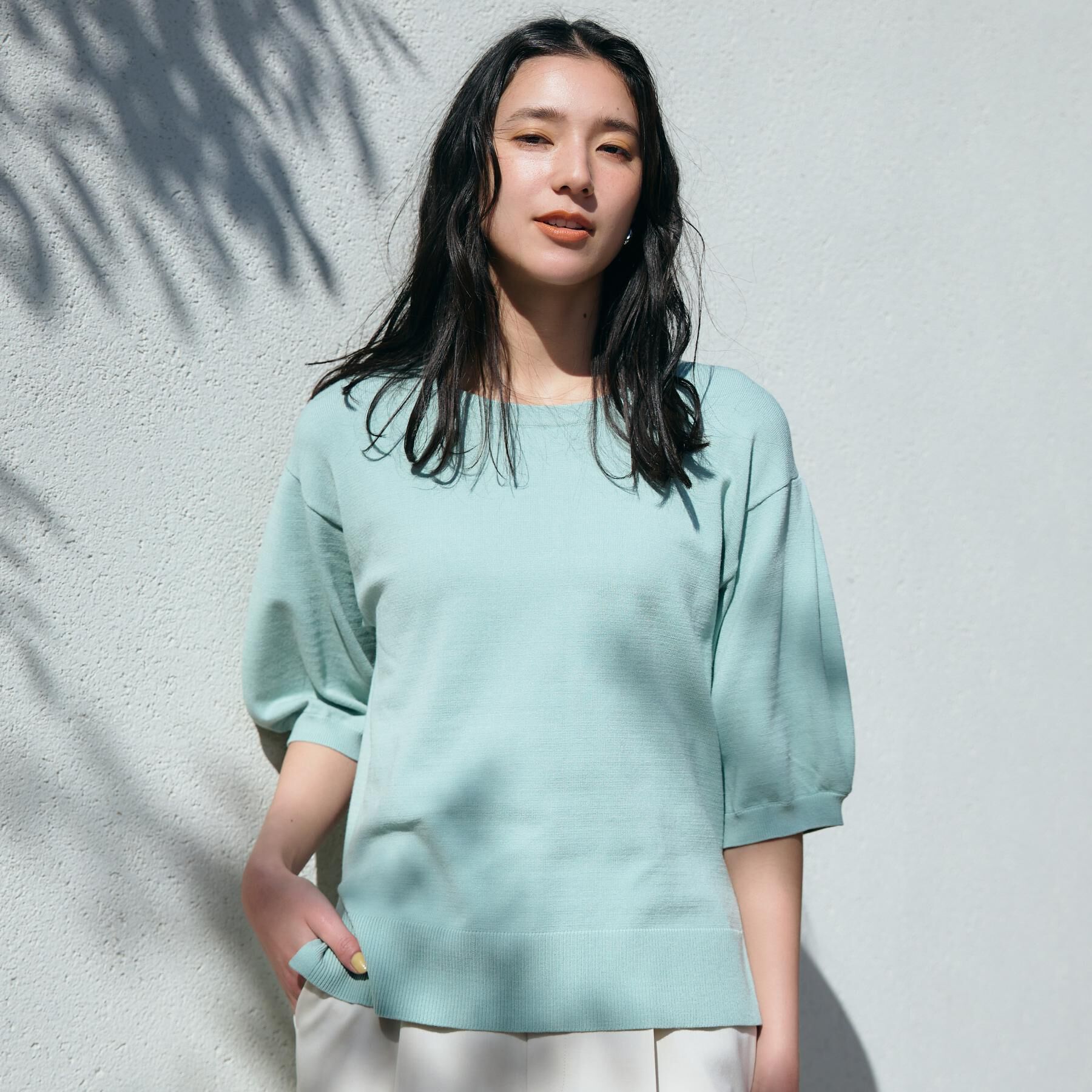 THE SHOP TK「【接触冷感/体型カバー】袖タック6分袖ニット/洗濯機OK/UVケア」|ニット・セーター|