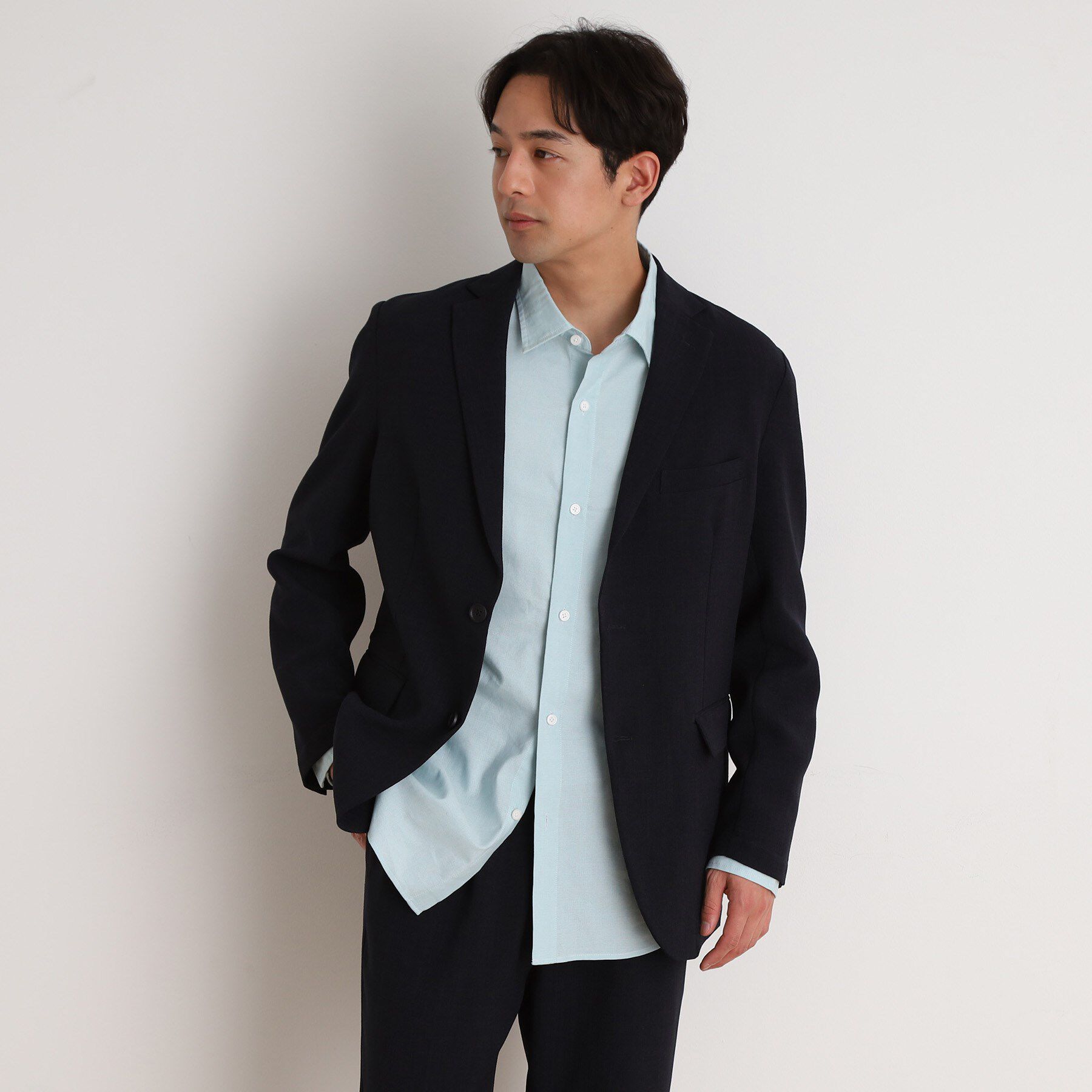 THE SHOP TK「リネンライクシングルジャケット セットアップ可」|テーラードジャケット|ネイビー(094)