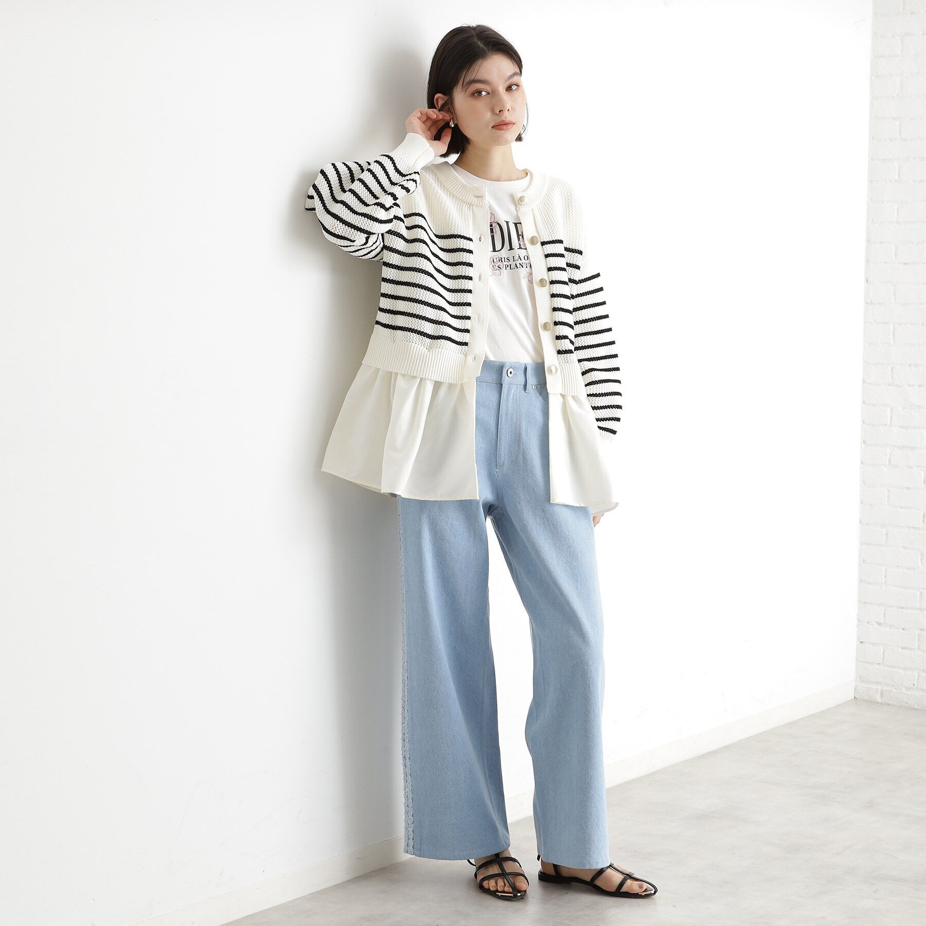 THE SHOP TK「布帛ドッキングメッシュカーデ」|カーディガン|