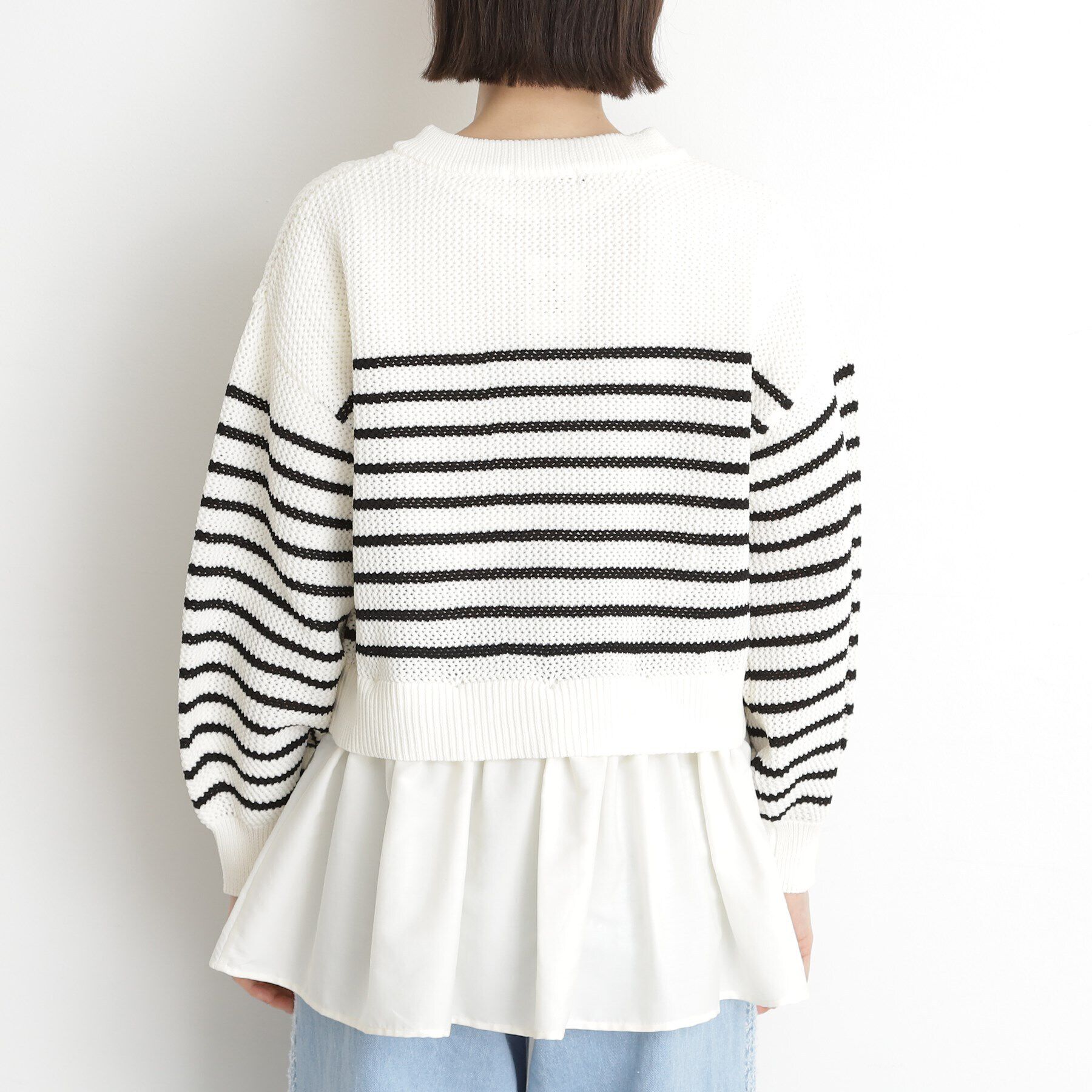 THE SHOP TK「布帛ドッキングメッシュカーデ」|カーディガン|