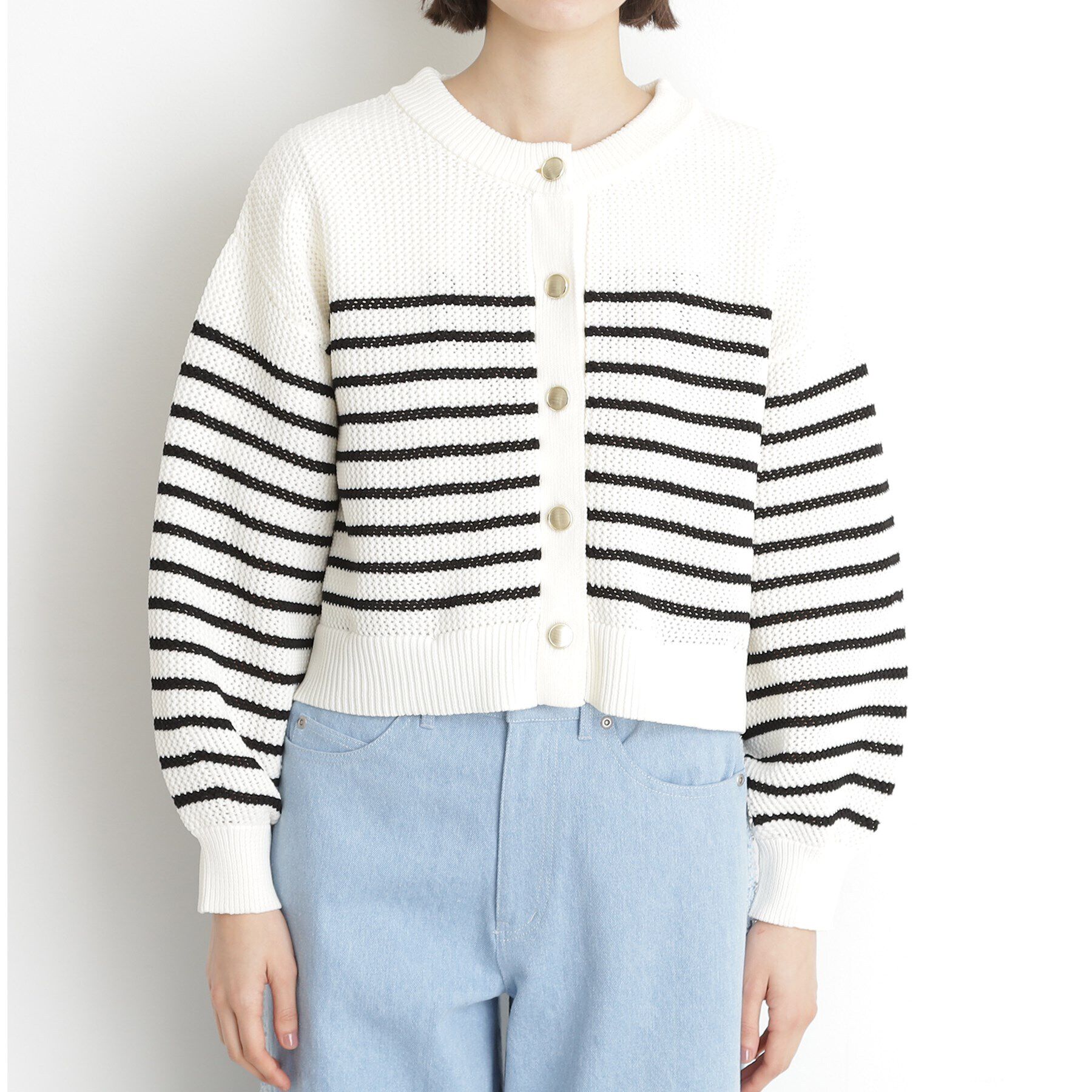 THE SHOP TK「布帛ドッキングメッシュカーデ」|カーディガン|