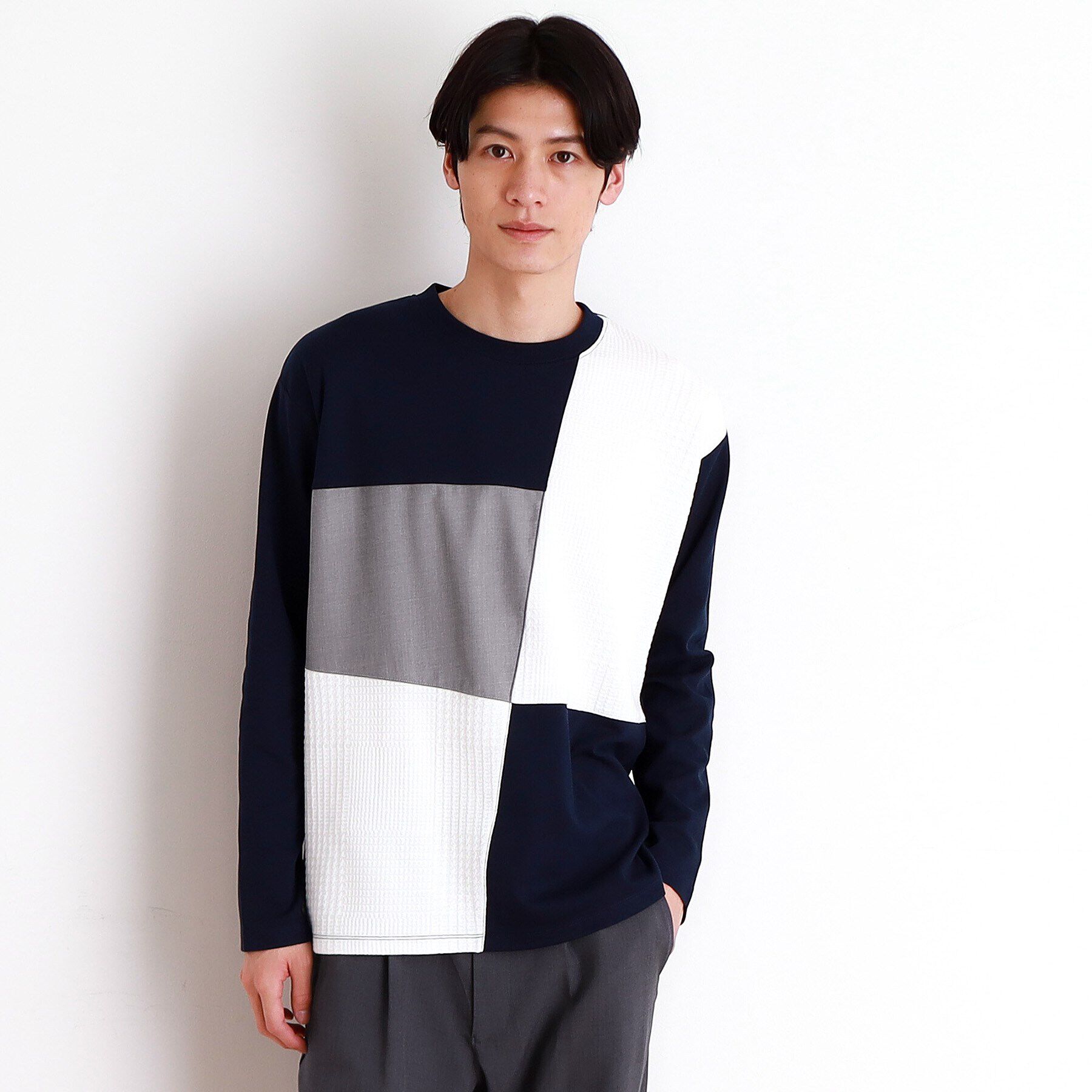 THE SHOP TK「パネルブロッキング長袖Tシャツ」|Tシャツ・カットソー|ネイビー(594)