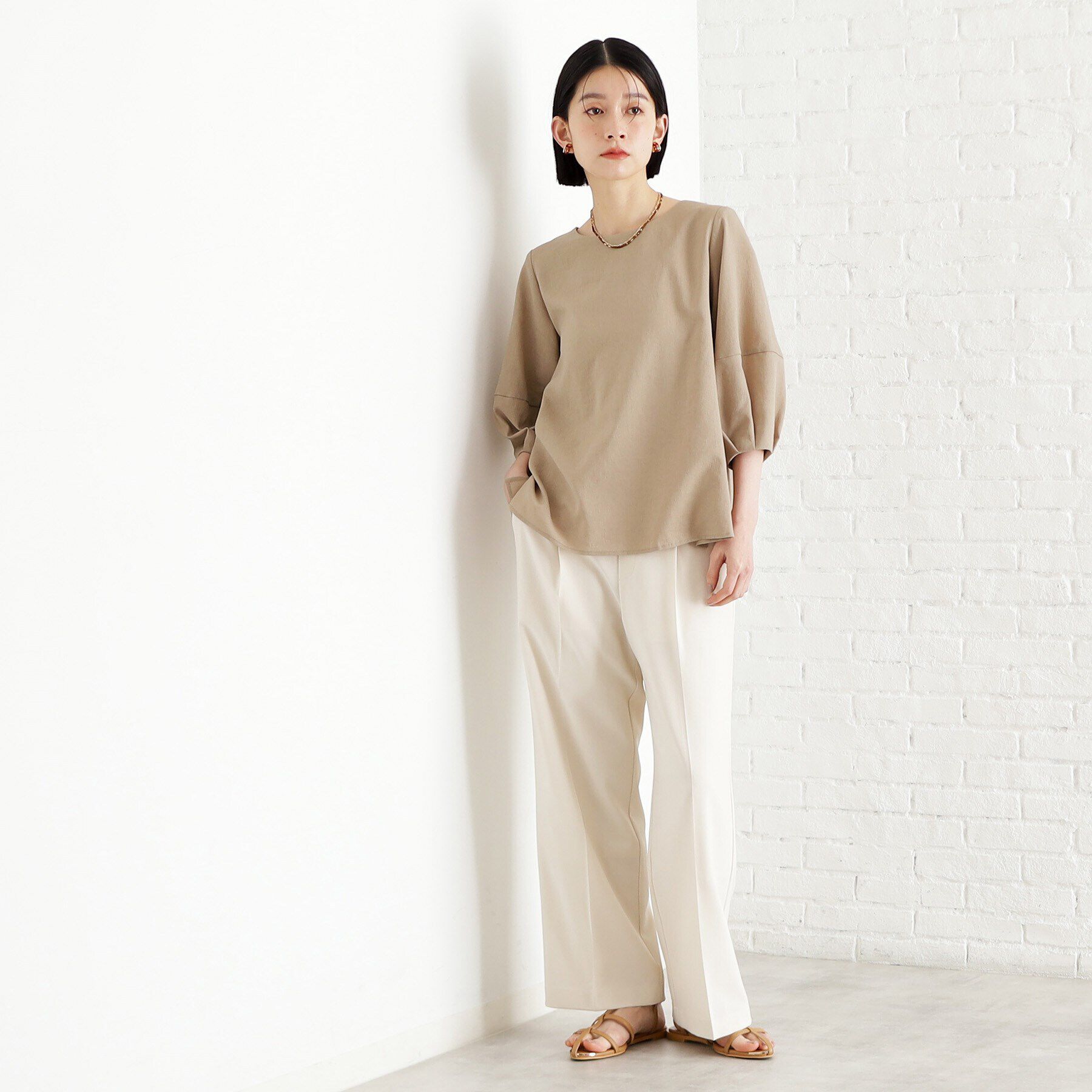 THE SHOP TK「麻調ランタン袖ブラウス【洗える】」|シャツ・ブラウス|