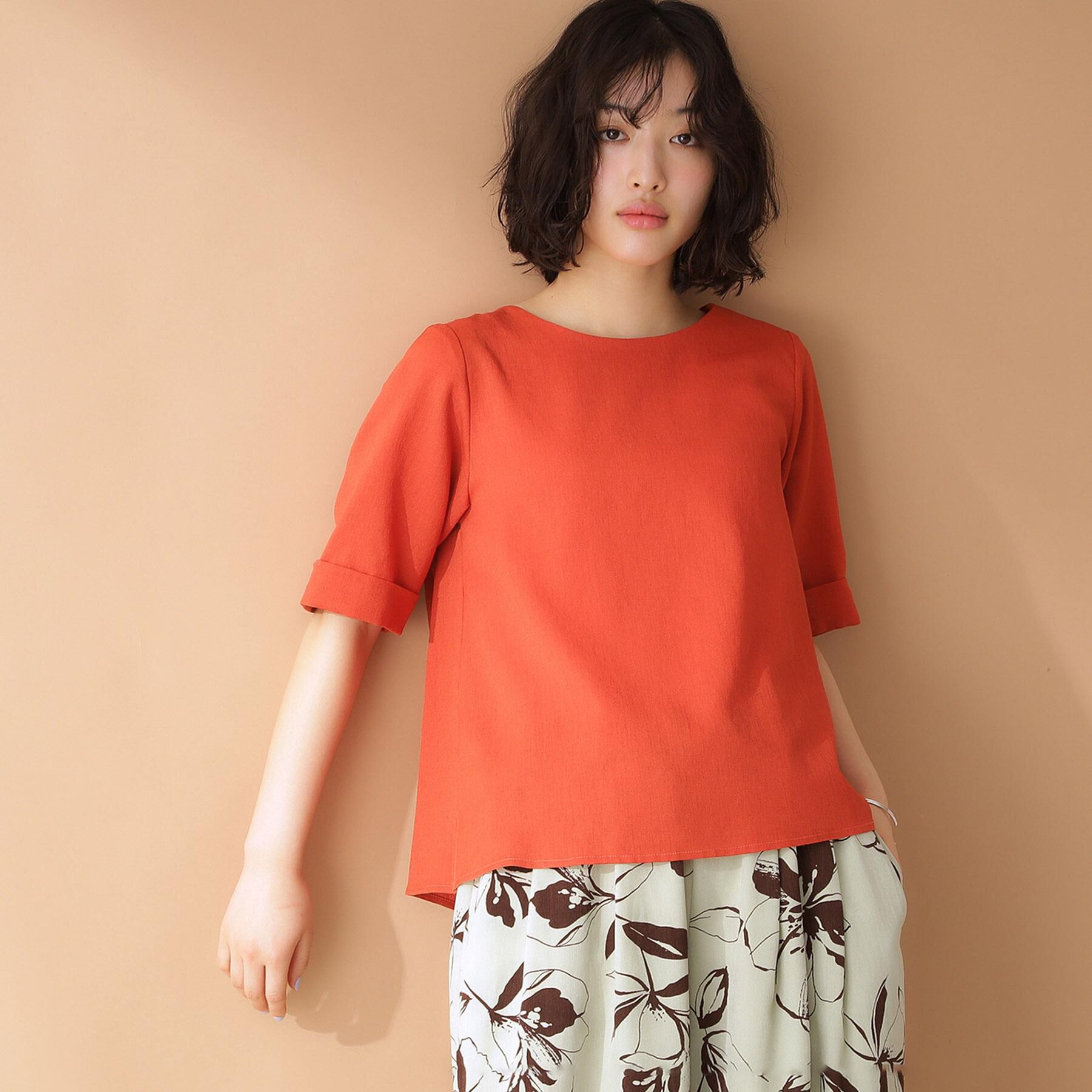THE SHOP TK「麻調ブラウス【シワになりにくい/洗える】」|シャツ・ブラウス|オレンジ(067)