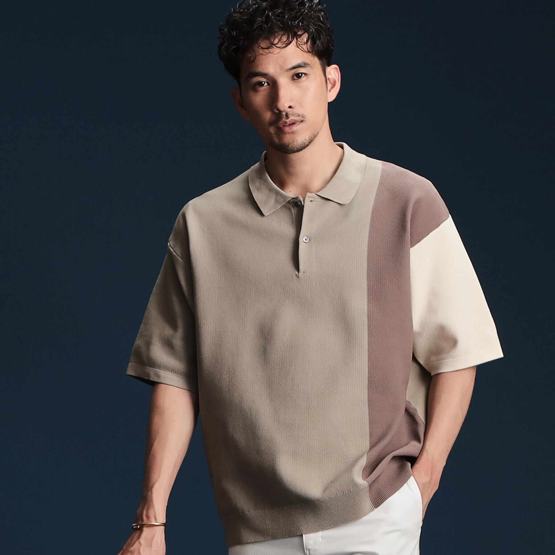 THE SHOP TK「パネルニットポロシャツ」|ポロシャツ|ベージュ(452)