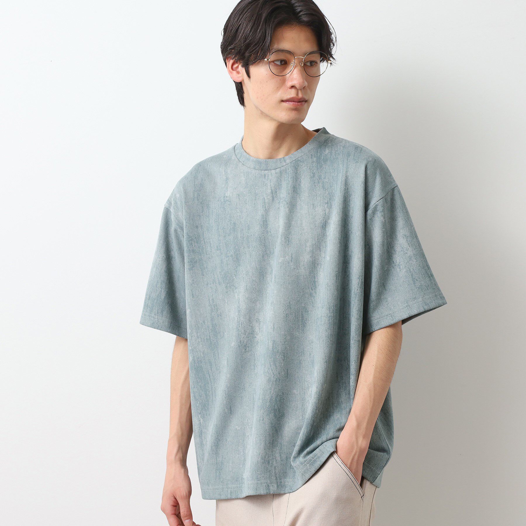 THE SHOP TK「スウェードプリント半袖Tシャツ　【オーバーサイズ/洗濯機OK】」|Tシャツ・カットソー|